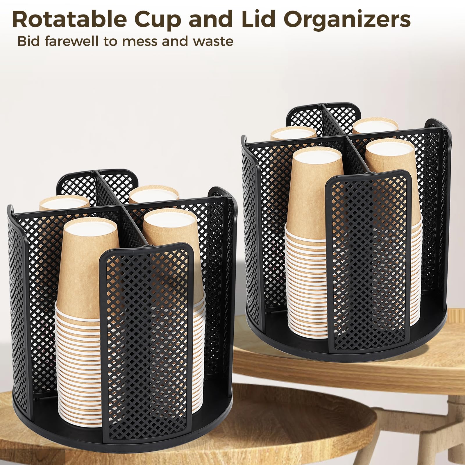 Battipaw Rotatable Cup And Lid Organizer With 4 Compartments, Coffee Cup Dispenser, Paper Cup Storage Holder, For Countertop Bat