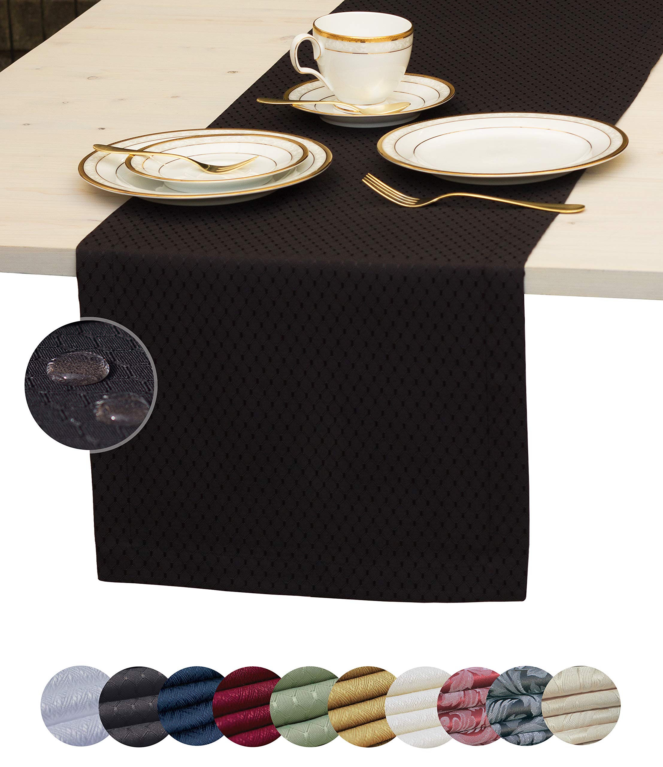 Black Table Runner 48 Inch, Waterproof Dresser Scarf, Outdoor Coffee Table Runner, Elegant Dining Table Runners For Fiesta, Dinn