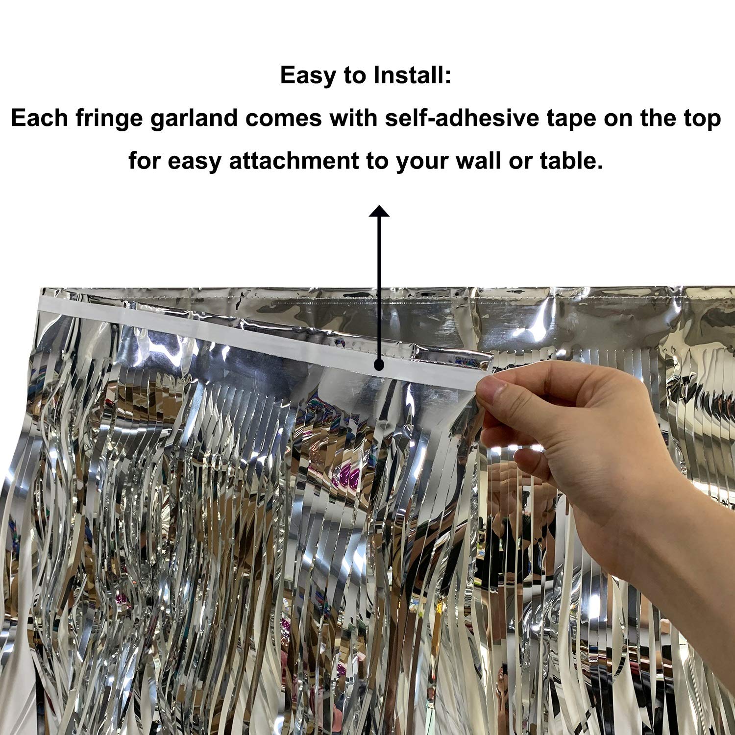 Blukey 10 Feet Long Roll Silver Foil Fringe Garland - Pack Of 6 | Shiny Metallic Tassle Banner | Ideal For Parade Floats, Bridal