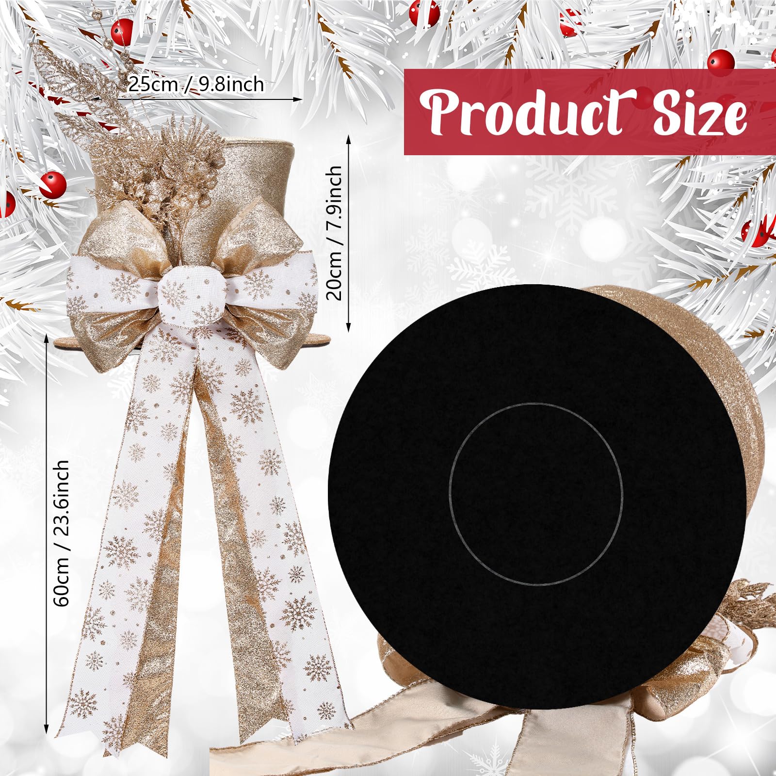 Poen Christmas Tree Topper Hat Shiny Sequins Top Hat with Bow Lengthened Ribbon Tree Topper Santa Christmas Decorations for Xmas