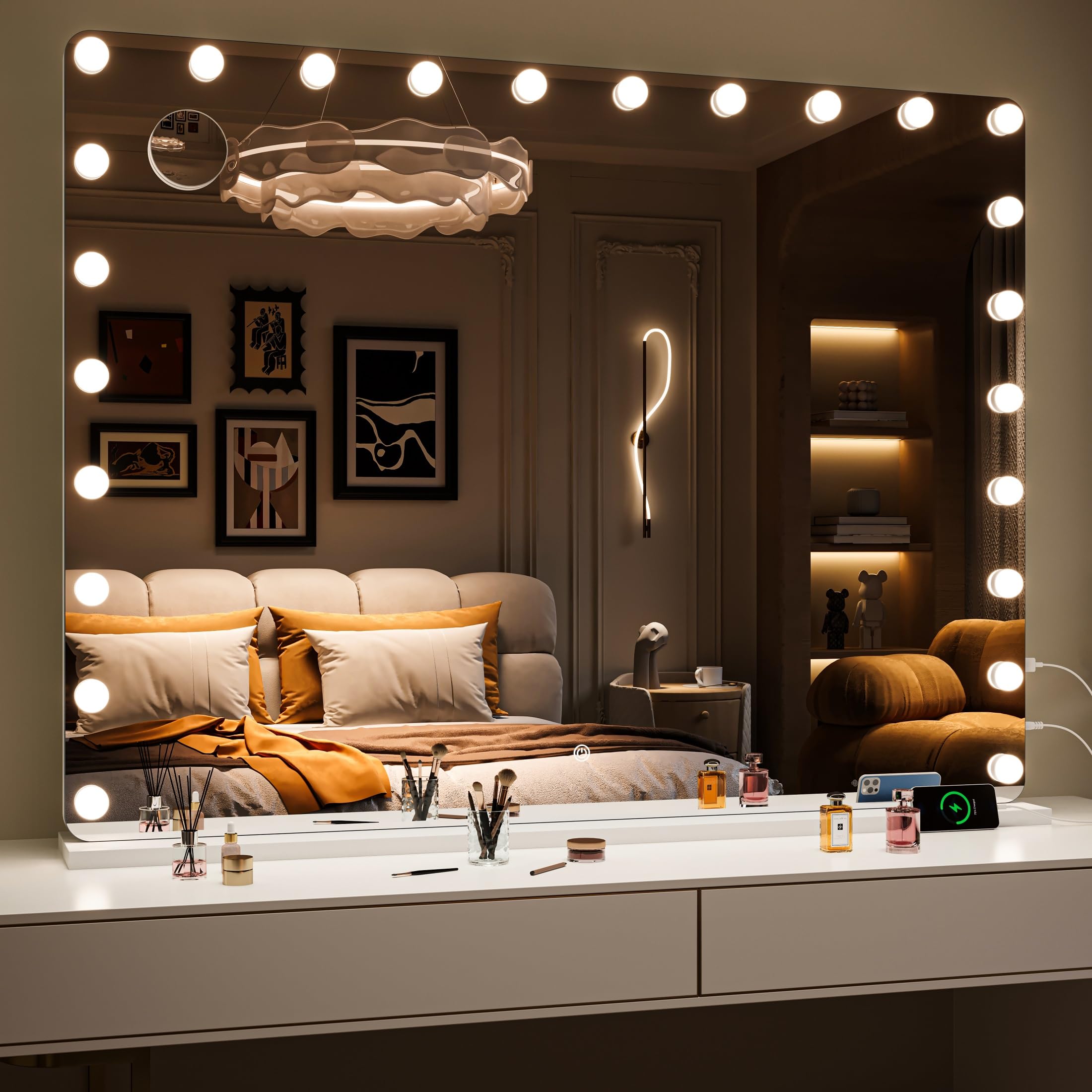Hasipu 47'' X 35'' Vanity Mirror With Lights, Makeup Mirror With Lights And Magnification, Hollywood Mirror With 3 Color Modes,
