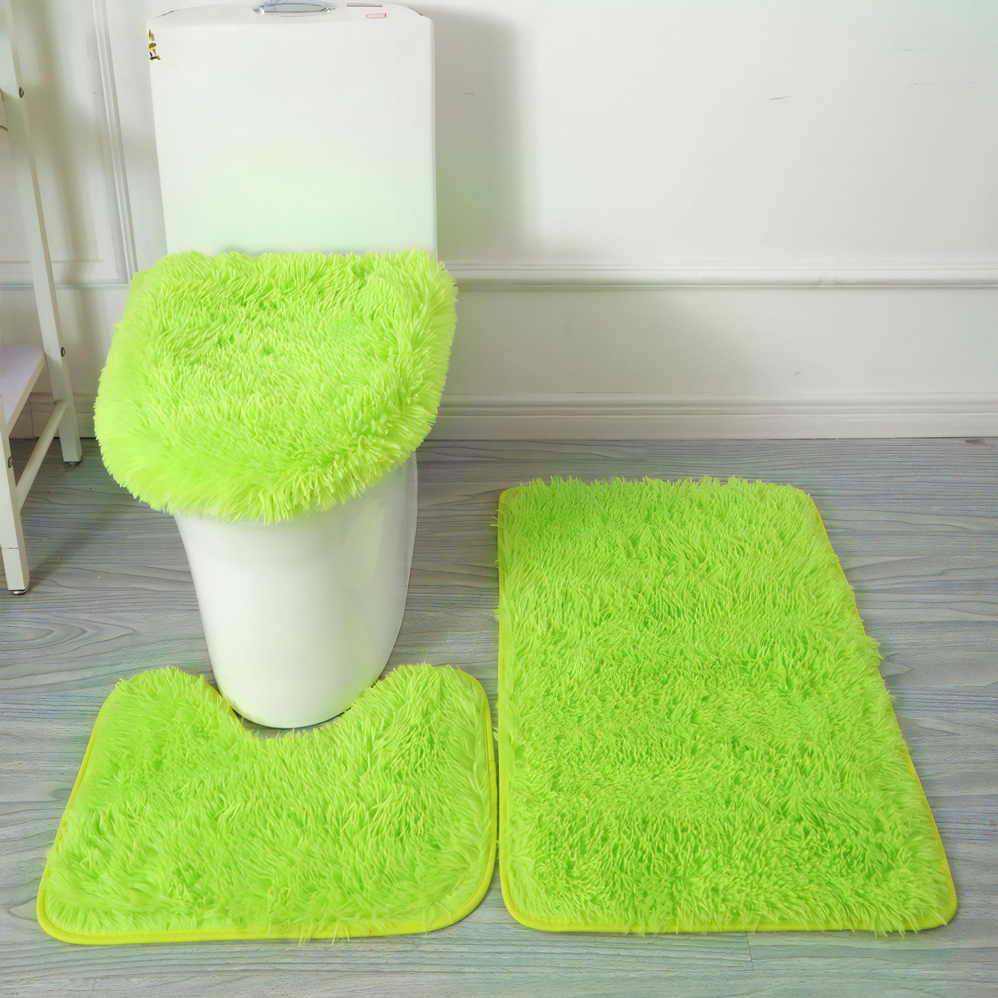 Eanpet Shaggy Bathroom Rugs Sets 3Piece Green Bath Mat For Bathroom Non-Slip Bathroom Mats Water Absorbent Bath Rug Floor Mats S