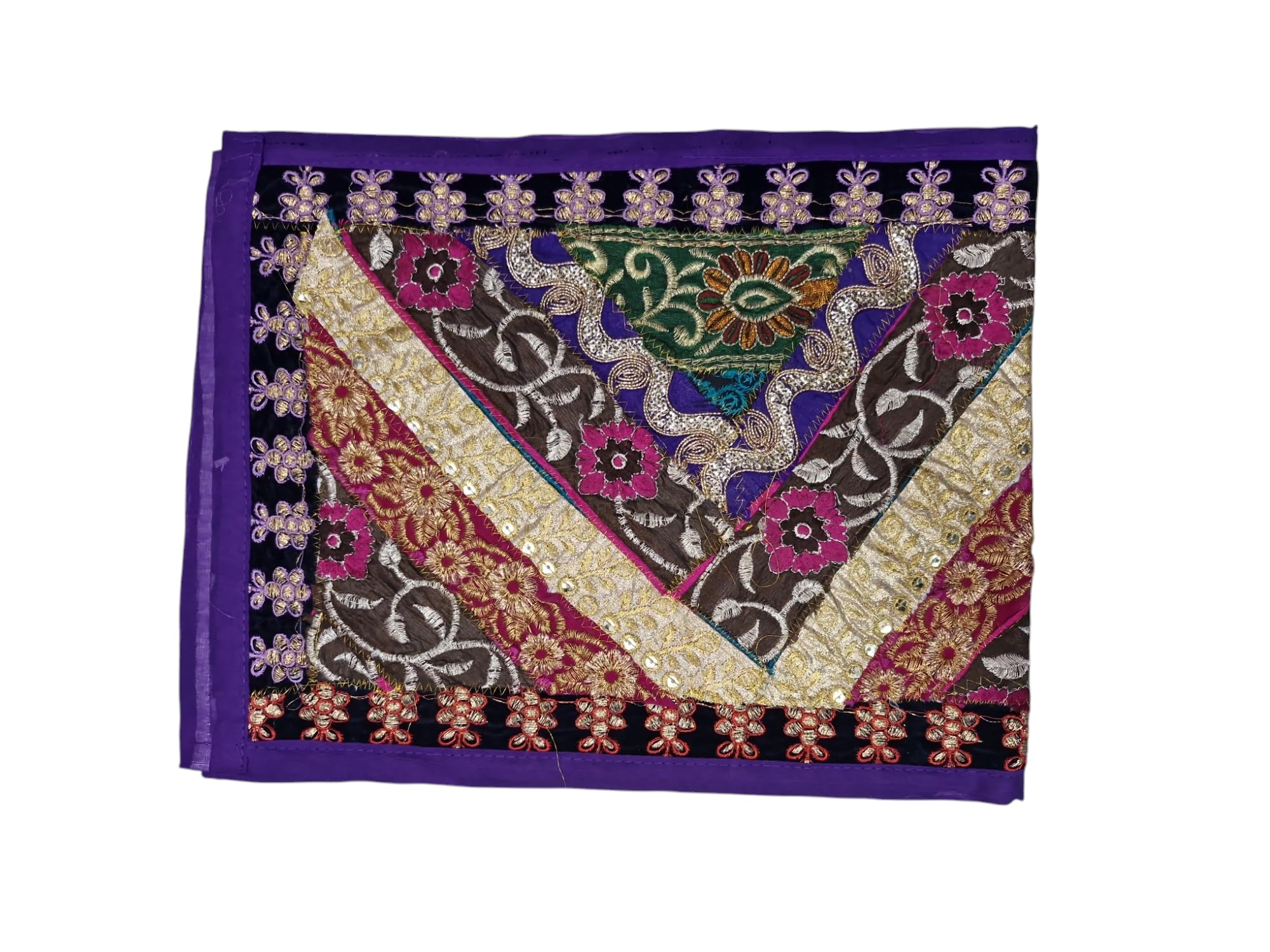SHUBHANGI COLLECTIONS Embroidered Patch Work Runner Table Cloth Cover (Purple)