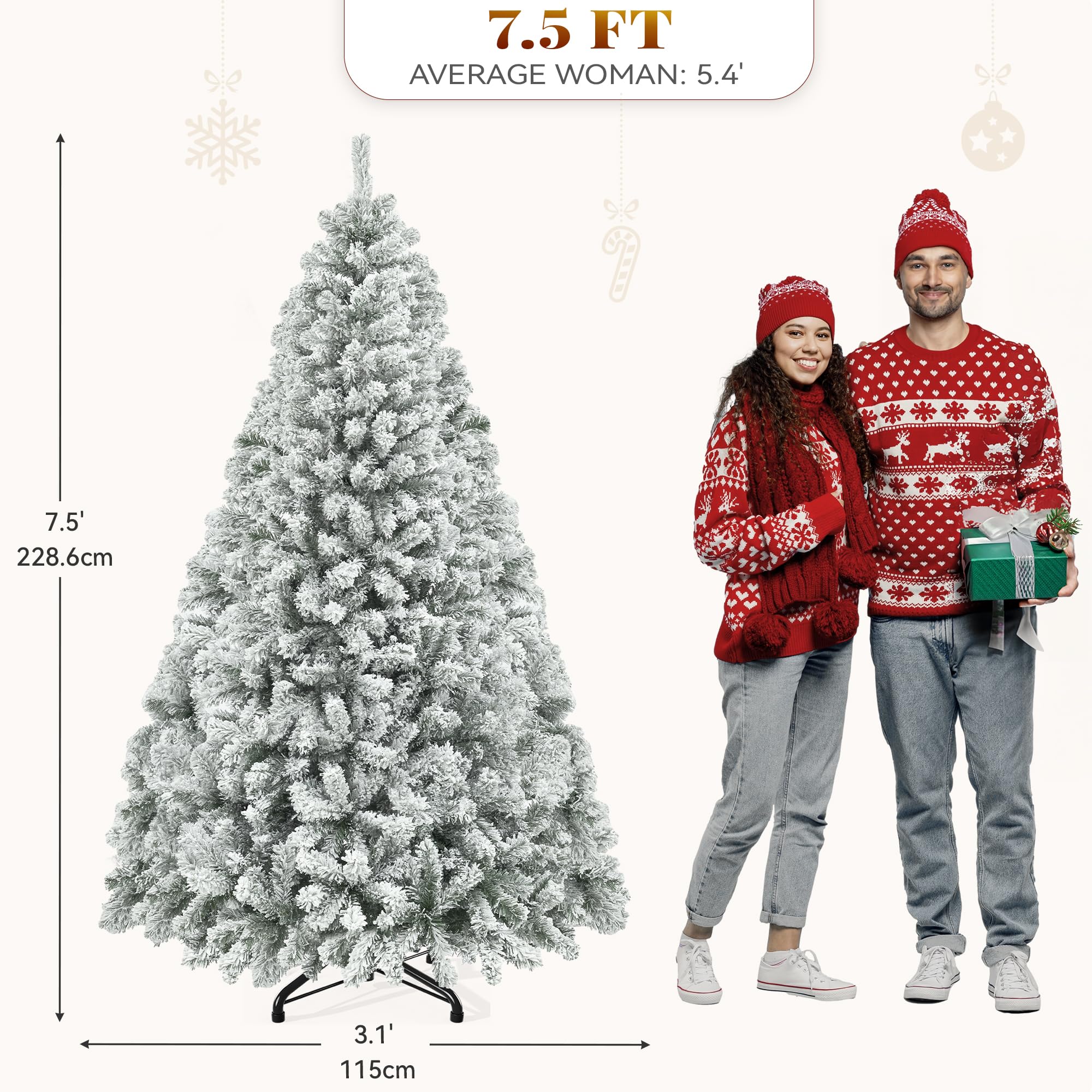 YITAHOME Snow Flocked Artificial Full Christmas Tree, Christmas Pine Tree with 880 Branch Tips, and Foldable Base for Home, Part