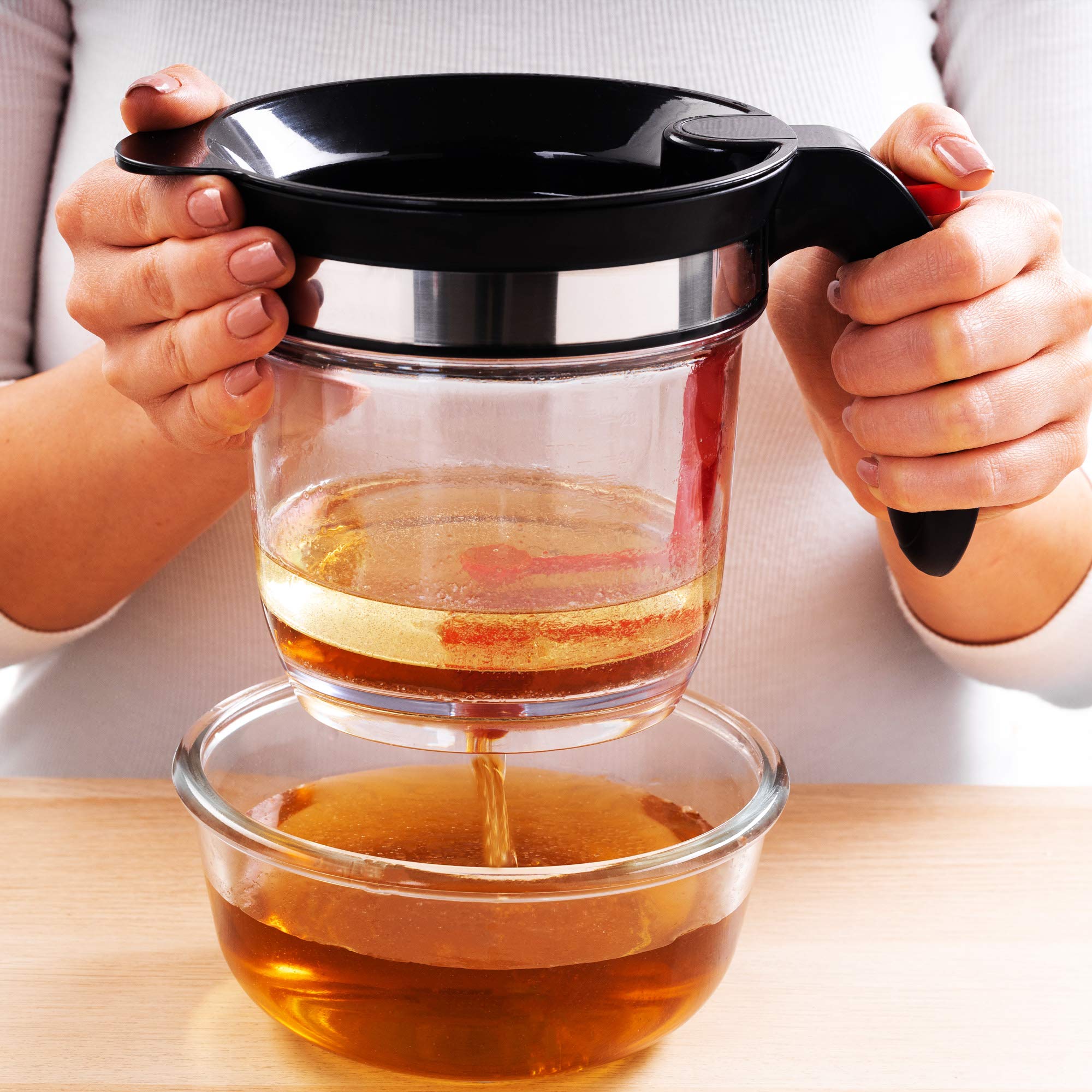 Oil Separator | 4-Cup Oil Fat Separator | Fat Separator With Strainer | Gravy Separator, Measuring Cup With Bottom Drain, Degrea