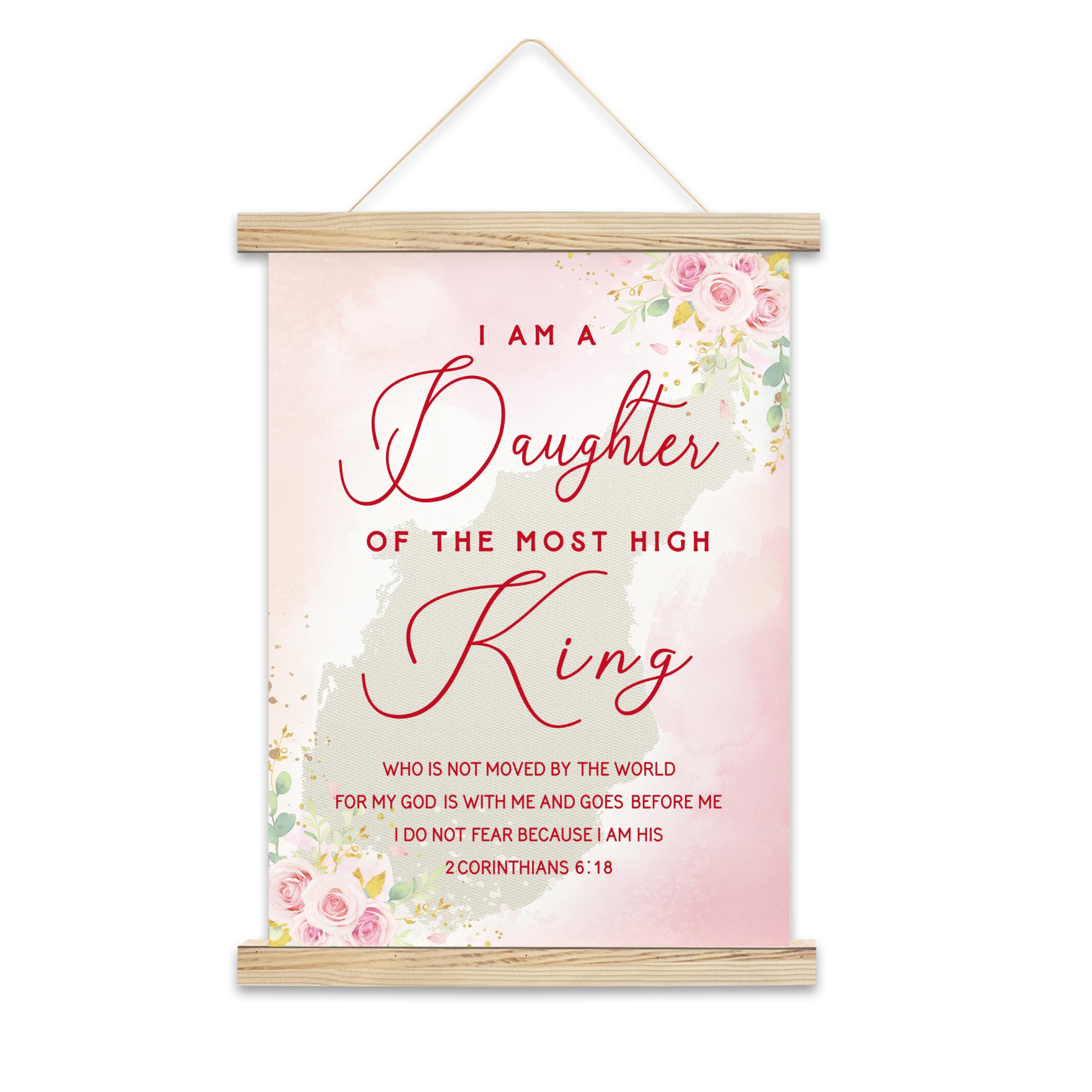 Qudncr Christian Scripture Hanging Flag Decor, Pink Floral Religious Bedroom Wall Art, Bible Verse Poster Hanger For Farmhouse L