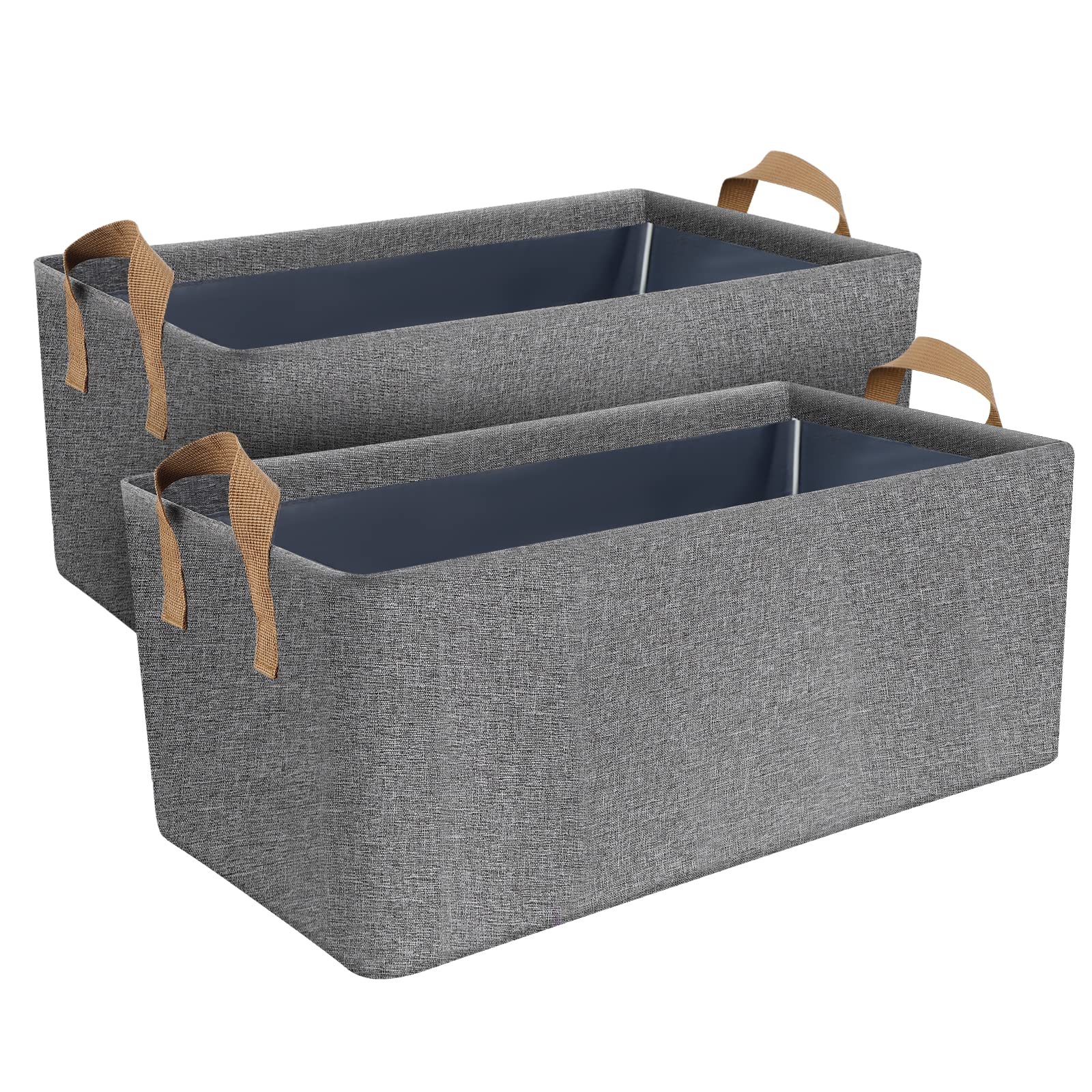 Dayard Fabric Storage Bins With Metal Frame, Large Storage Baskets For Closet Organizing, Rectangle 2-Pack, Grey