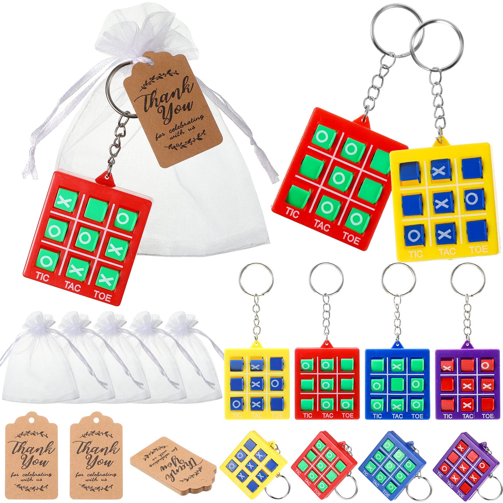 36 Pieces Tic Tac Toe Keychain Set Game Party Favors Include 12 Tic Tac Toe Keychain For Backpack And 12 Mesh Bags Drawstring Wh