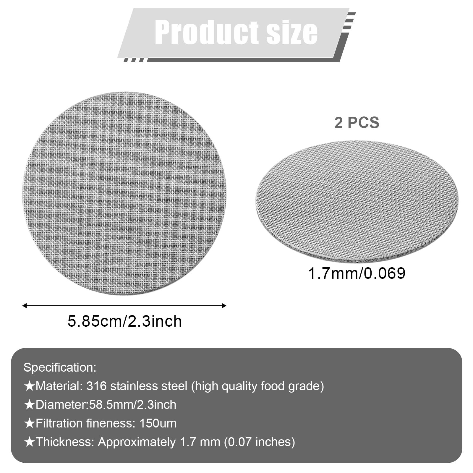 2Pcs 58.5Mm Espresso Screen Filter, 316 Stainless Steel Espresso Puck Screen 150M Reusable Espresso Portafilter Puck Screen Stur