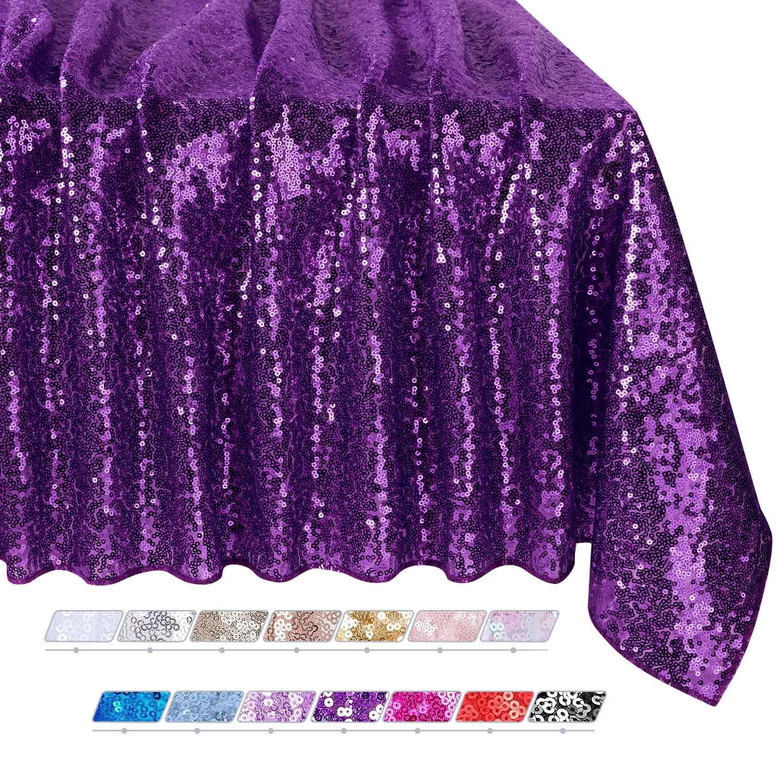 Queendream Purple Tablecloth Sequin Fabric Table Cloths 90X90 Inch Halloween Party Decorations Purple Overlay Drapes Birthday Pa