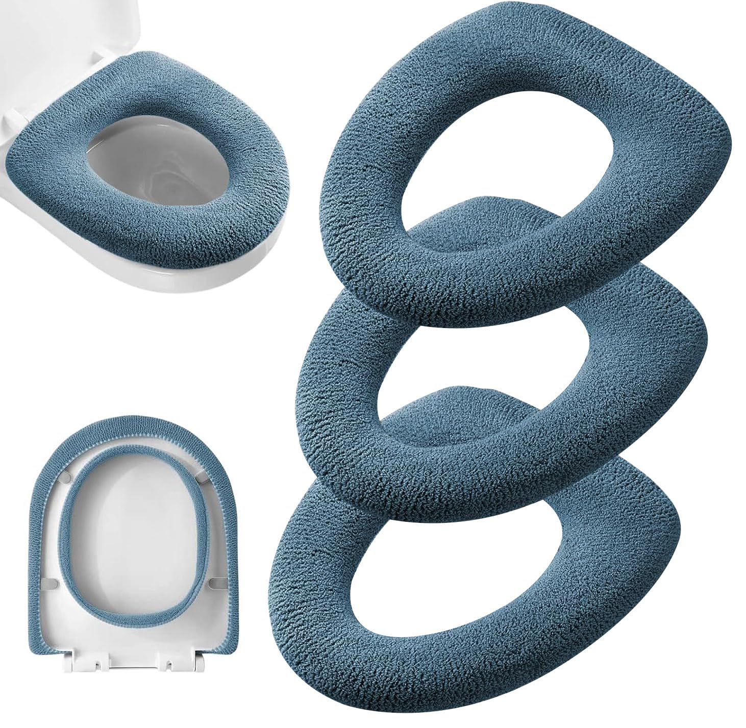 Guojanfon 3Pcs/Pack Bathroom Soft Thicker Warmer Stretchable Washable Cloth Toilet Seat Cover Pads (Dark Green)