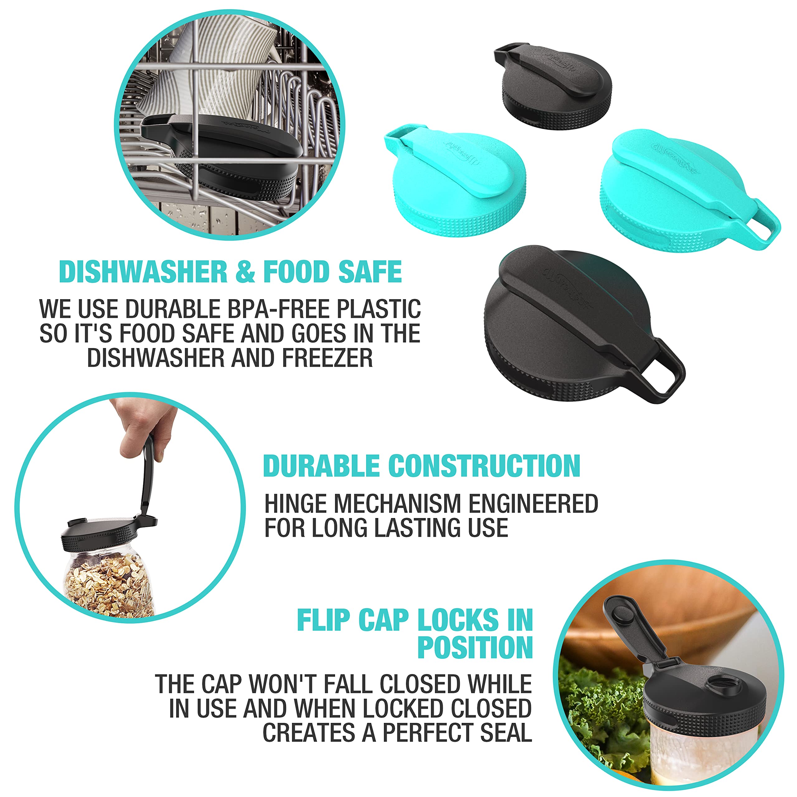 Masontops Multi Top Flip Cap Mason Jar Lid - Wide Mouth Mason Jar Pour Lids Wide Mouth Mason Jar Lids Easy Pour Spout And Flip C