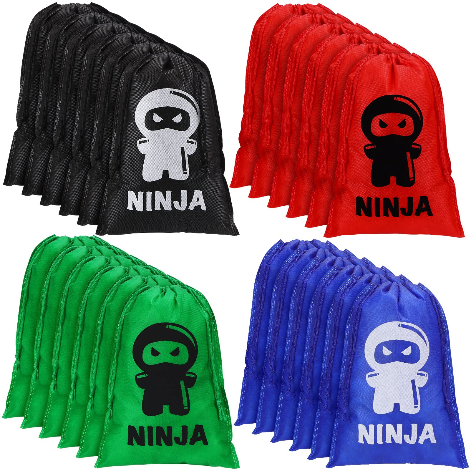 Kingdder 24 Pack Ninja Birthday Party Bags Warrior Style Treat Goodie Candy Reusable Cloth Drawstring Bags Ninja Birthday Party 