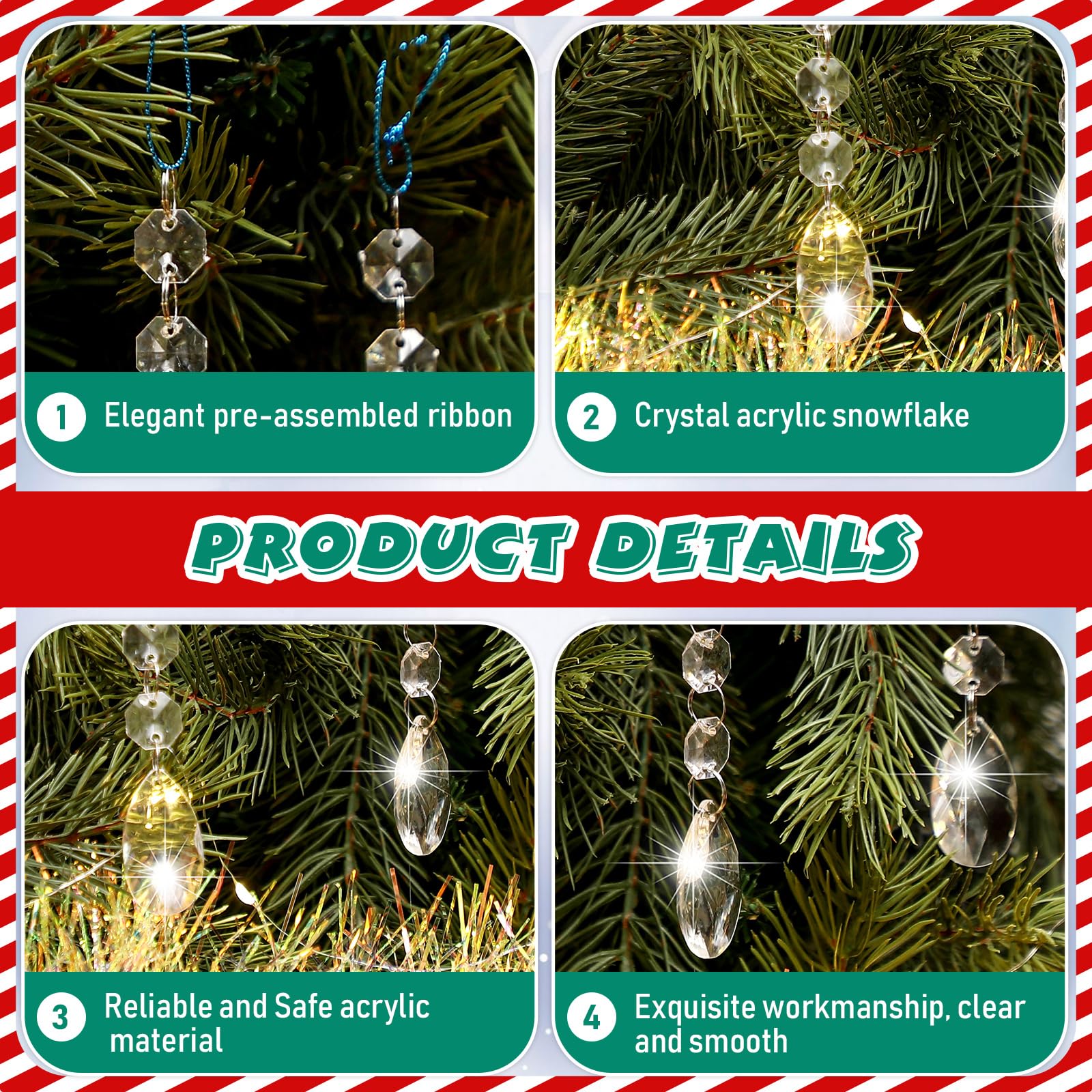 Syhood 100 Pcs Crystal Christmas Ornaments Hanging Christmas Tree Decorations Clear Acrylic Teardrop Bead Pendants for Xmas Home