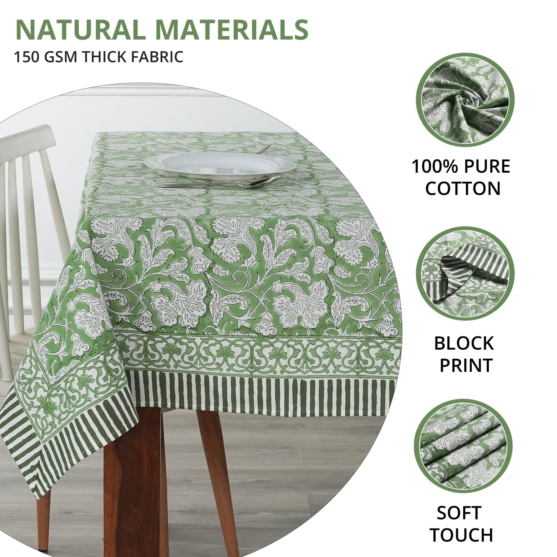 Ridhi 100% Cotton Hand Block Print Tablecloth Washable Easter Thanksgiving/Christmas Parties/Wedding Use,Fall d  cor Farmhouse D