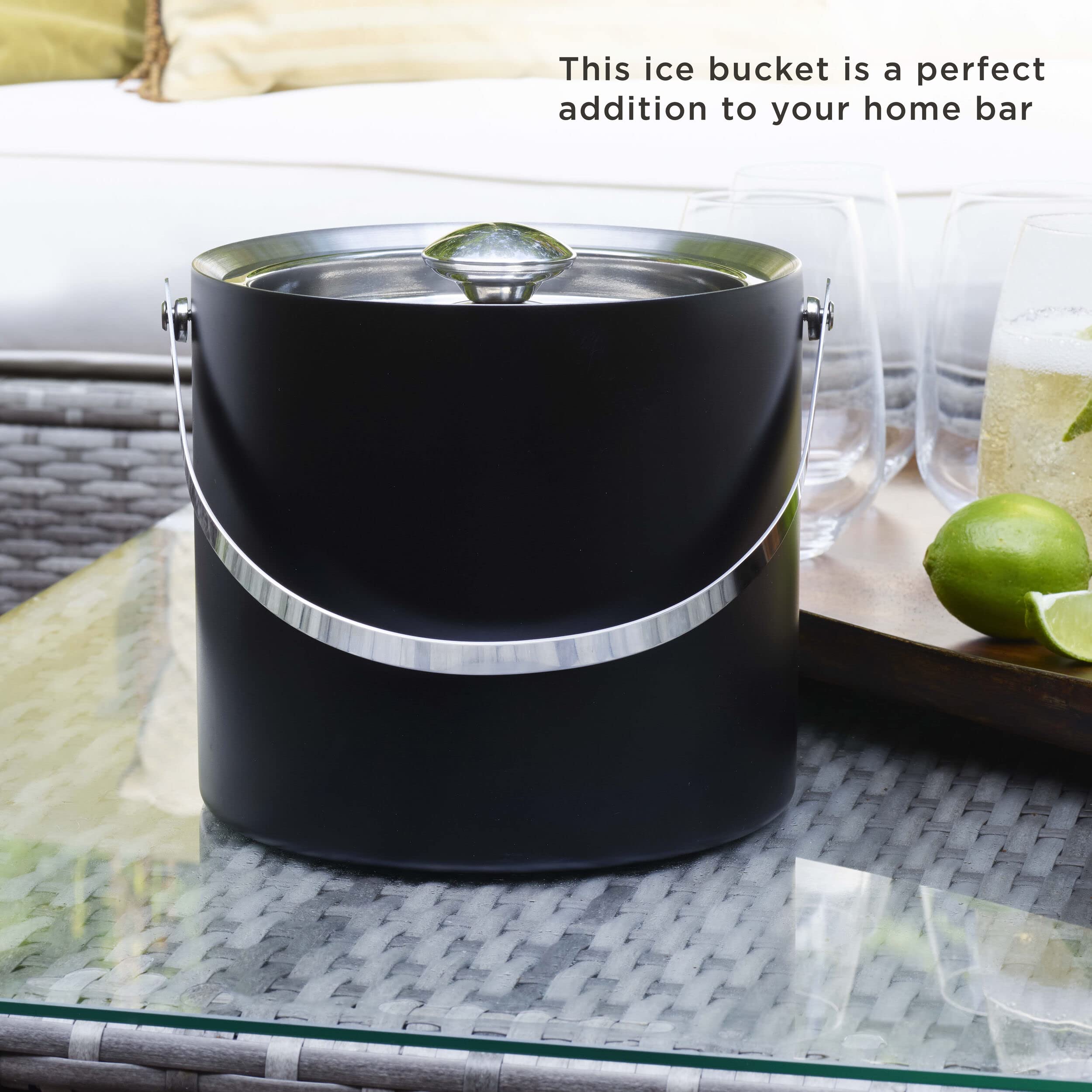 Houdini Double Wall Ice Bucket - Matte Black Stainless Steel with Ice Tongs, Model 5272769