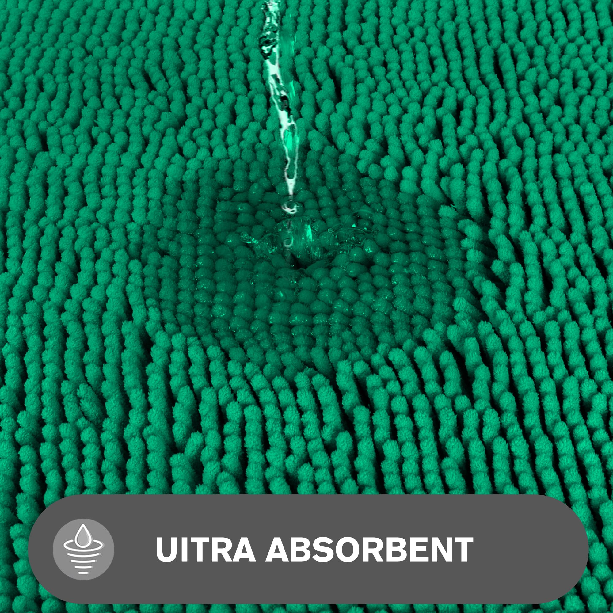 Pureswan Emerald Green Bathroom Rugs - Absorbent And Washable Bath Mat, Non-Slip, Thick Soft Chenille Bath Rugs For Bathroom Flo