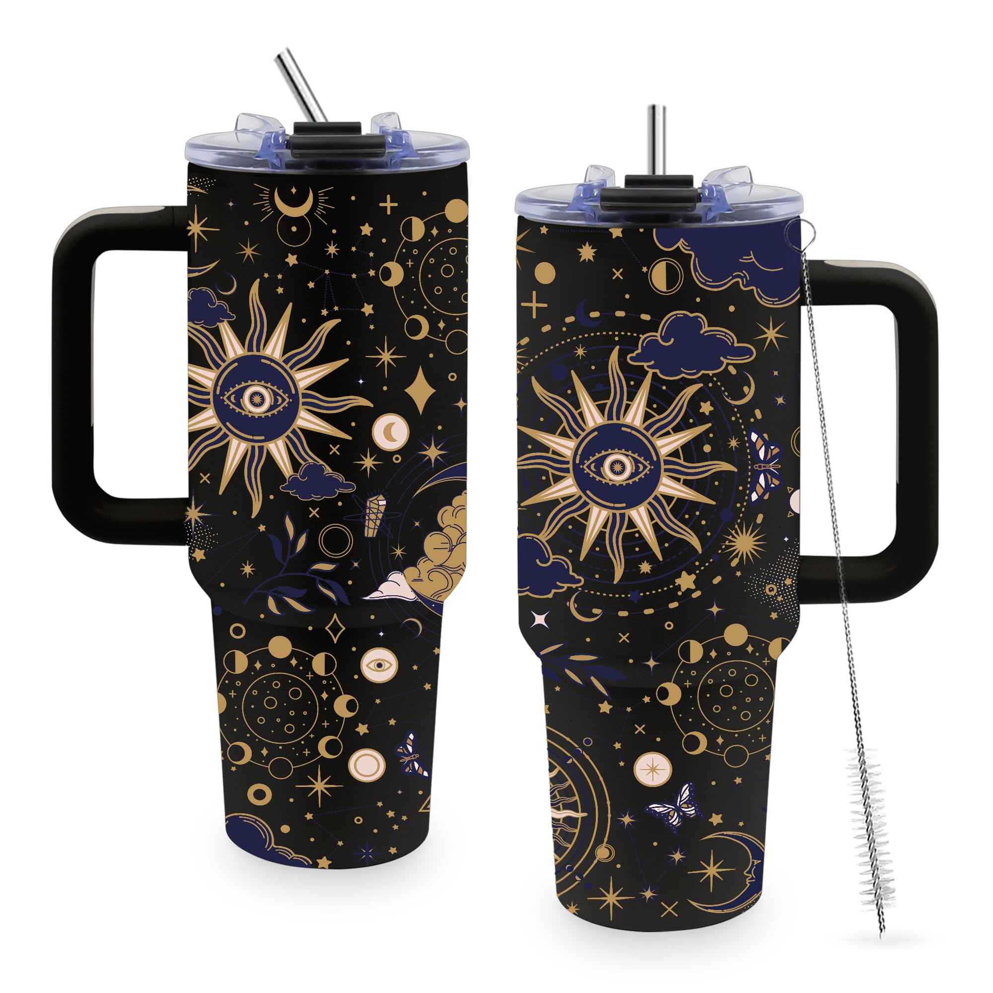 TNASURHUS Tarot 40 oz Tumbler with Handle and Straw, Insulated Stainless Steel Witch Tumbler, Goth Style Gothic Cup, Witchy Gift