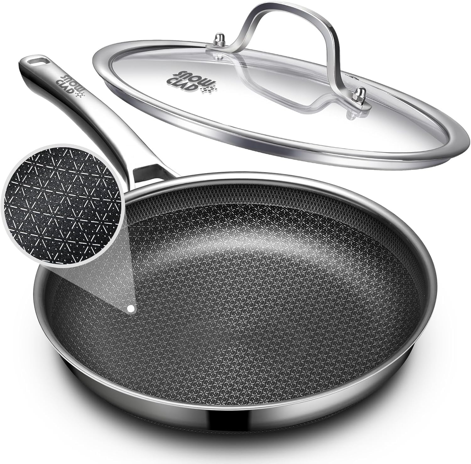 Oatofp Non Stick Frying Pans 9 Inch, Hybrid Improved Version Frying Pans Nonstick With Lid,Non Stick Stainless Steel Skillets, D