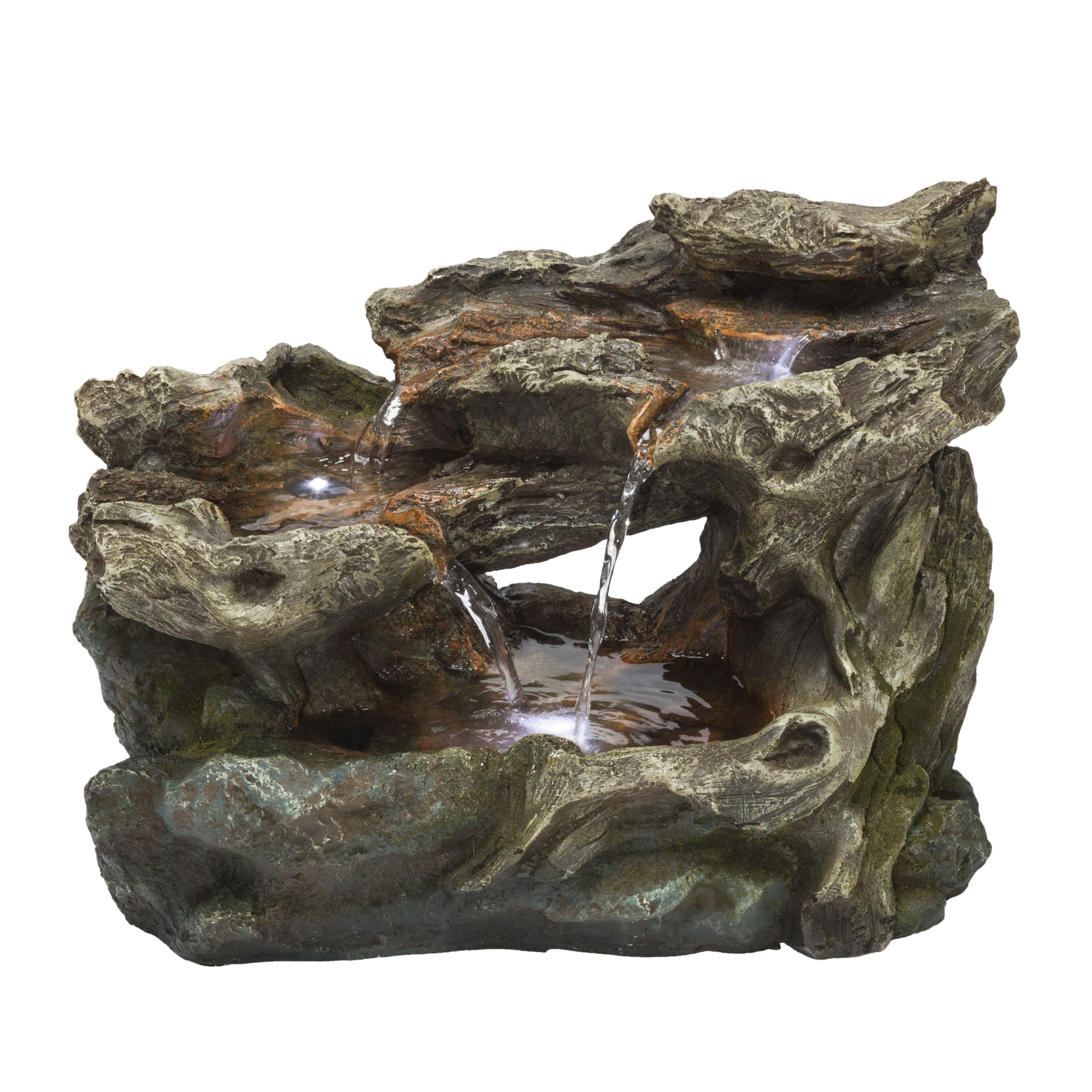 Alpine Corporation WIN1334 10 Tall Tabletop 3-Tier Waterfall Rock Fountain with LED Lights, Indoor Decorative Water Feature for 