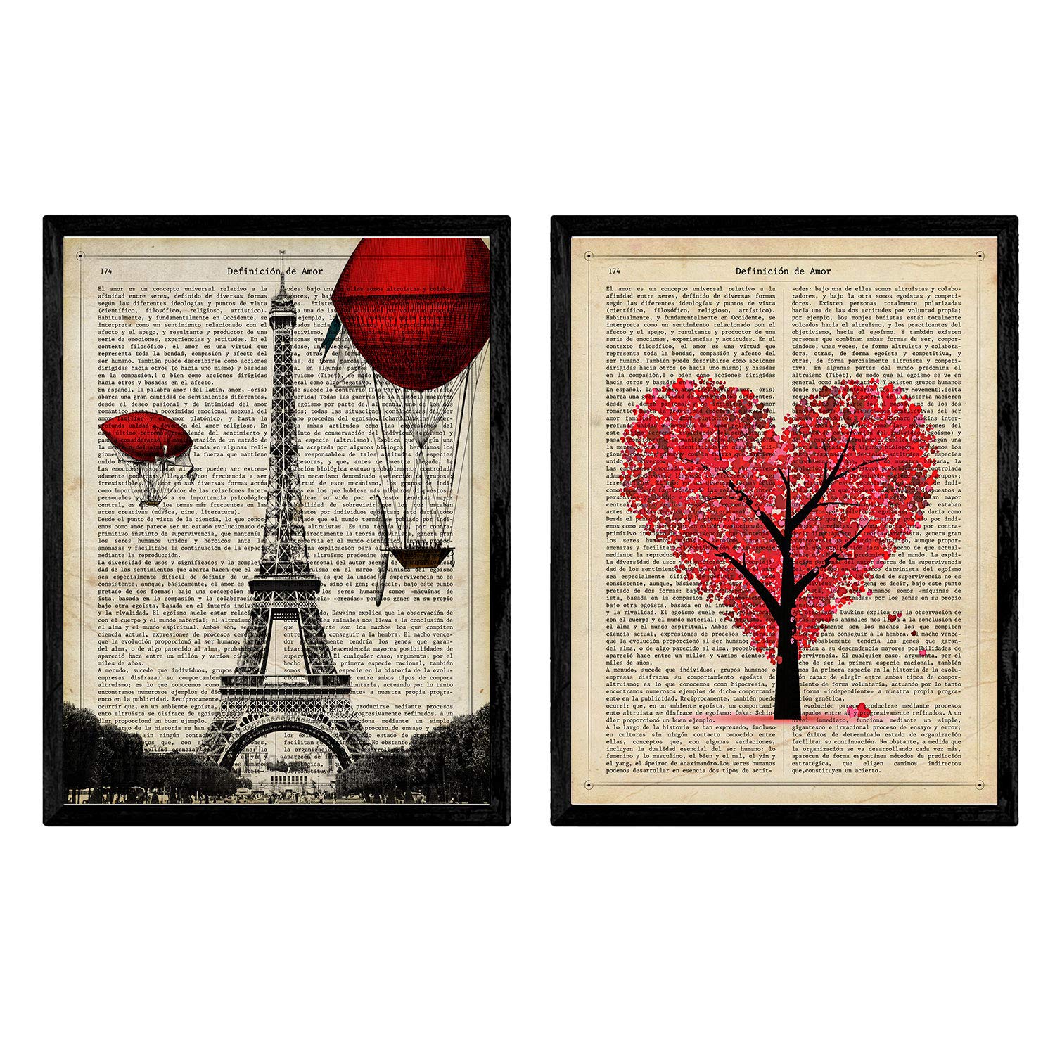 Nacnic Prints Eiffel Tower & Tree Of Love - Set Of 1-250G Paper - Beautiful Poster Painting For Home Office Living Room