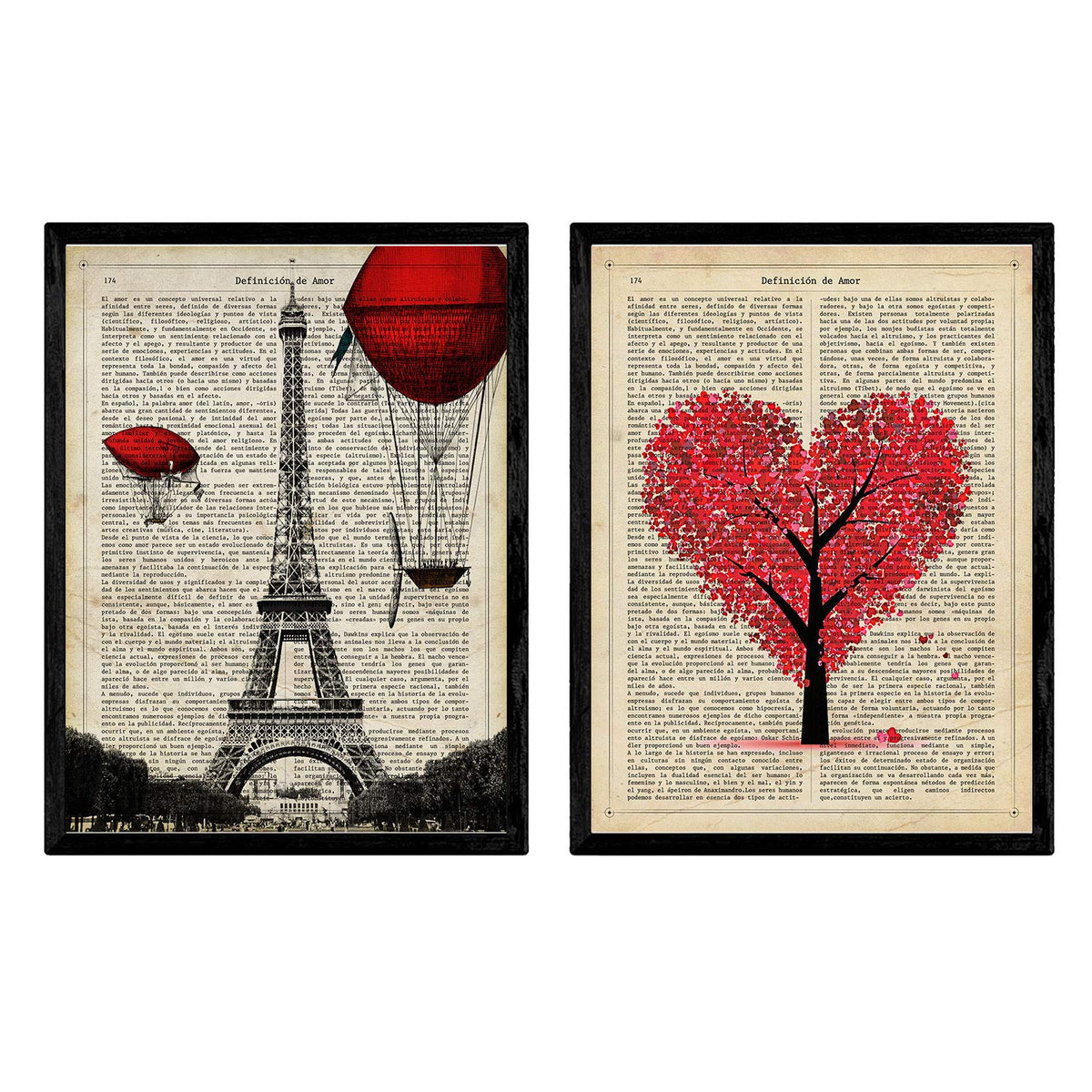 Nacnic Prints Eiffel Tower & Tree Of Love - Set Of 1-250G Paper - Beautiful Poster Painting For Home Office Living Room