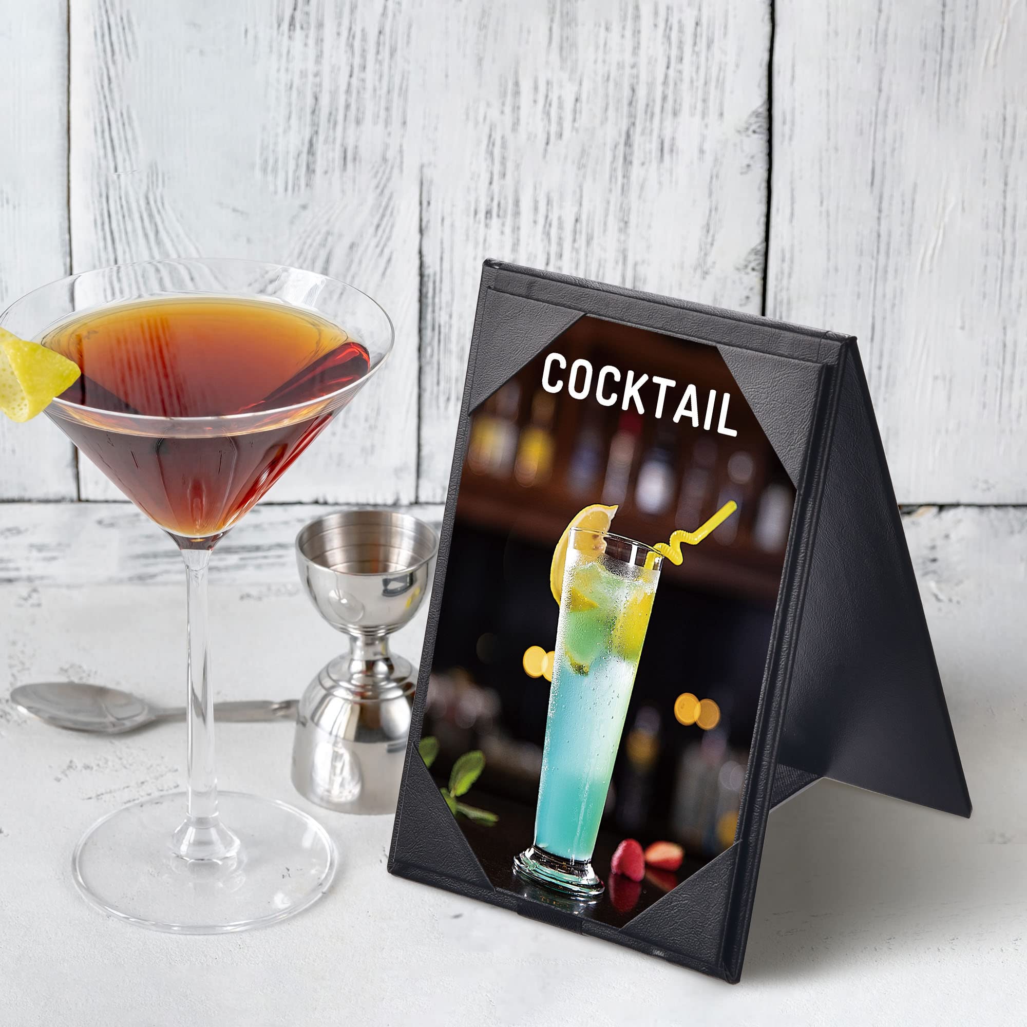 Wechef Table Tents 4 X 6 Inch Leatherette Pu Leather Menu Covers Double-Sided Frame Menu A-Frame Sign Holders Menu Folders For R