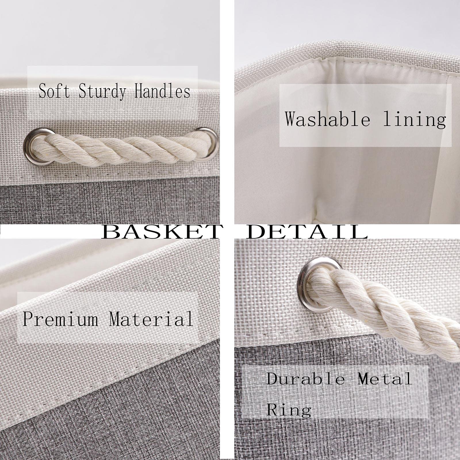 Bidtakay Baskets Set of 3 Storage Baskets for Organizing Large Fabric Storage Bins for Shelves Decorative Canvas Bins Collapsible Empty Baskets for Closet Nursery Clothes Toys Shoes(White&Grey)