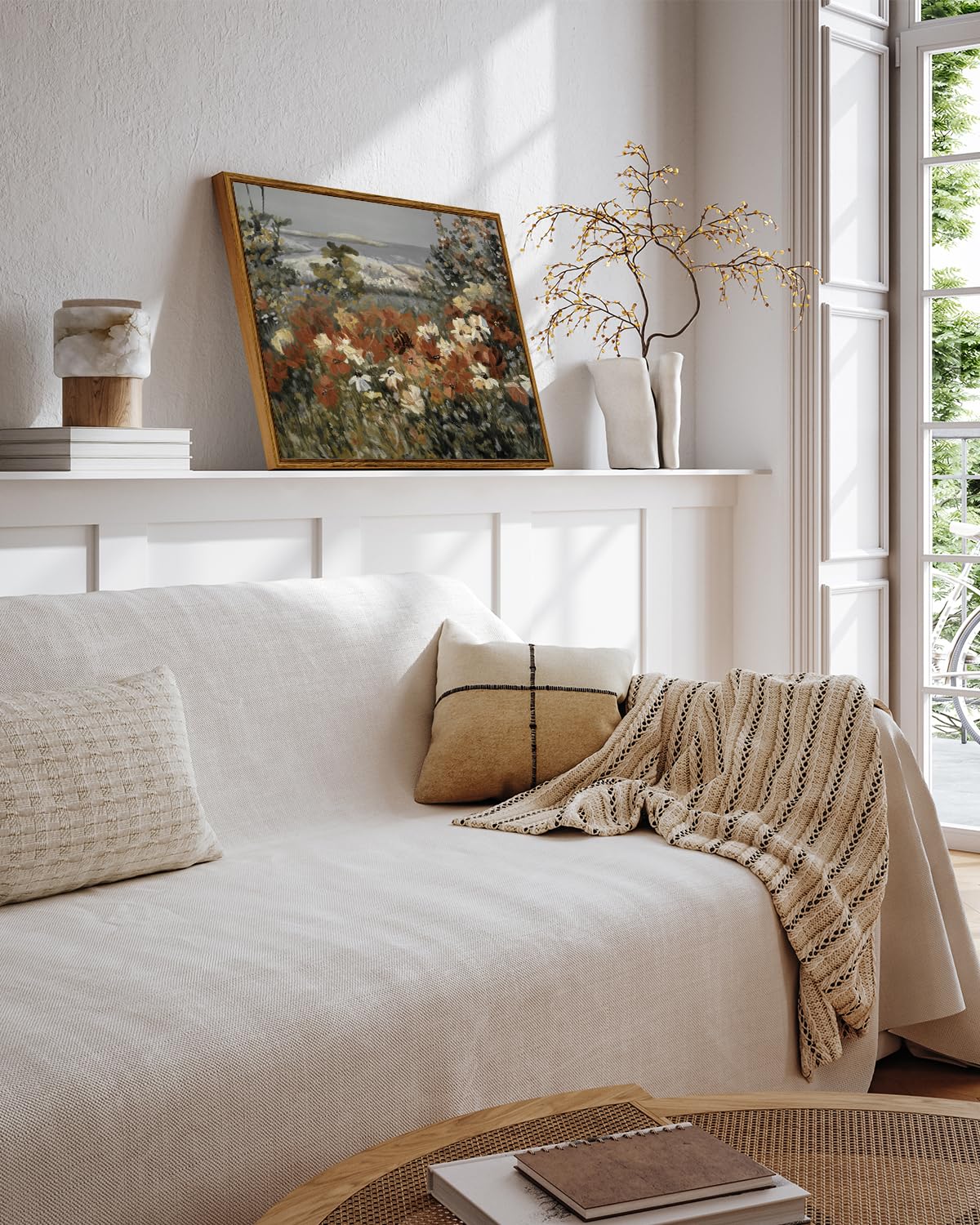 Insimsea Framed Canvas Wall Art Home Decor Framed Vintage Botanical Prints Rustic Farmhouse Wall Decor Mid Century Modern Decor