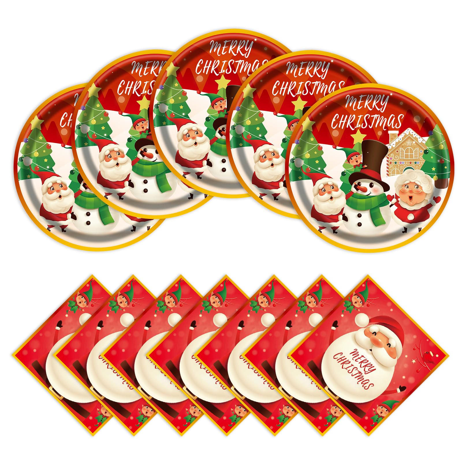Evyienen 40Pcs Christmas Paper Plates And Napkins Set, Christmas Party Supplies Disposable Holiday Santa Claus Tableware For Mer