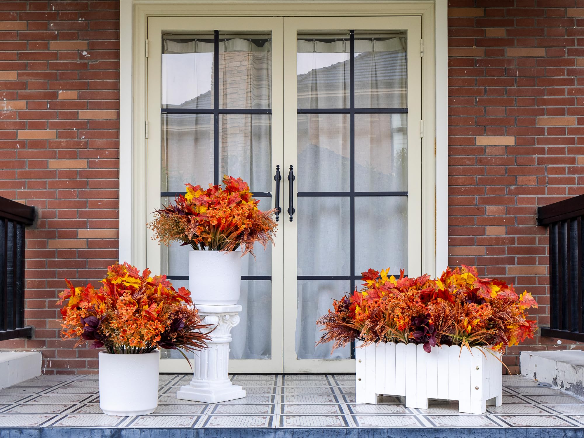24 Bundles Fall Flowers Artificial for Decoration, Artificial Mums for Outdoor Maples Flowers for Outside Garden Yard Window Fal