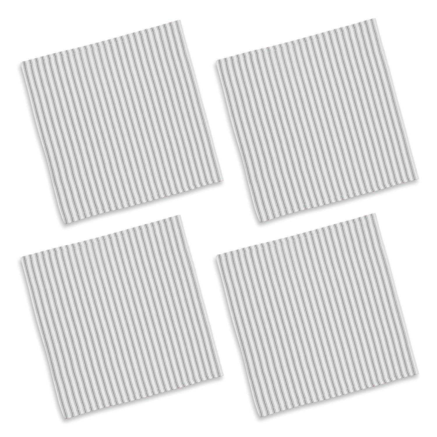 Cackleberry Home Alloy Gray And White Ticking Stripe Fabric Napkins Woven Cotton 18 Inches Square, Set Of 4
