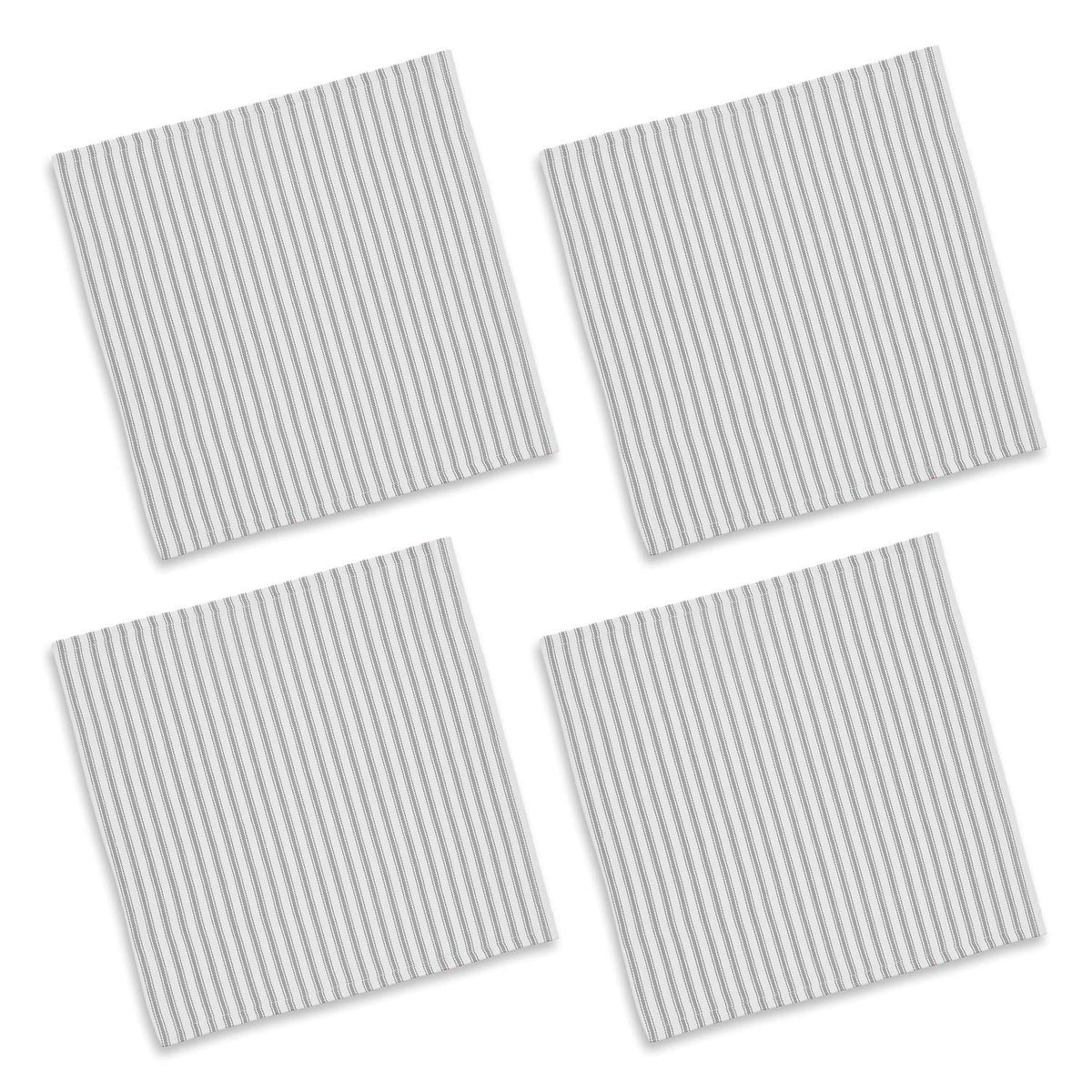 Cackleberry Home Alloy Gray And White Ticking Stripe Fabric Napkins Woven Cotton 18 Inches Square, Set Of 4