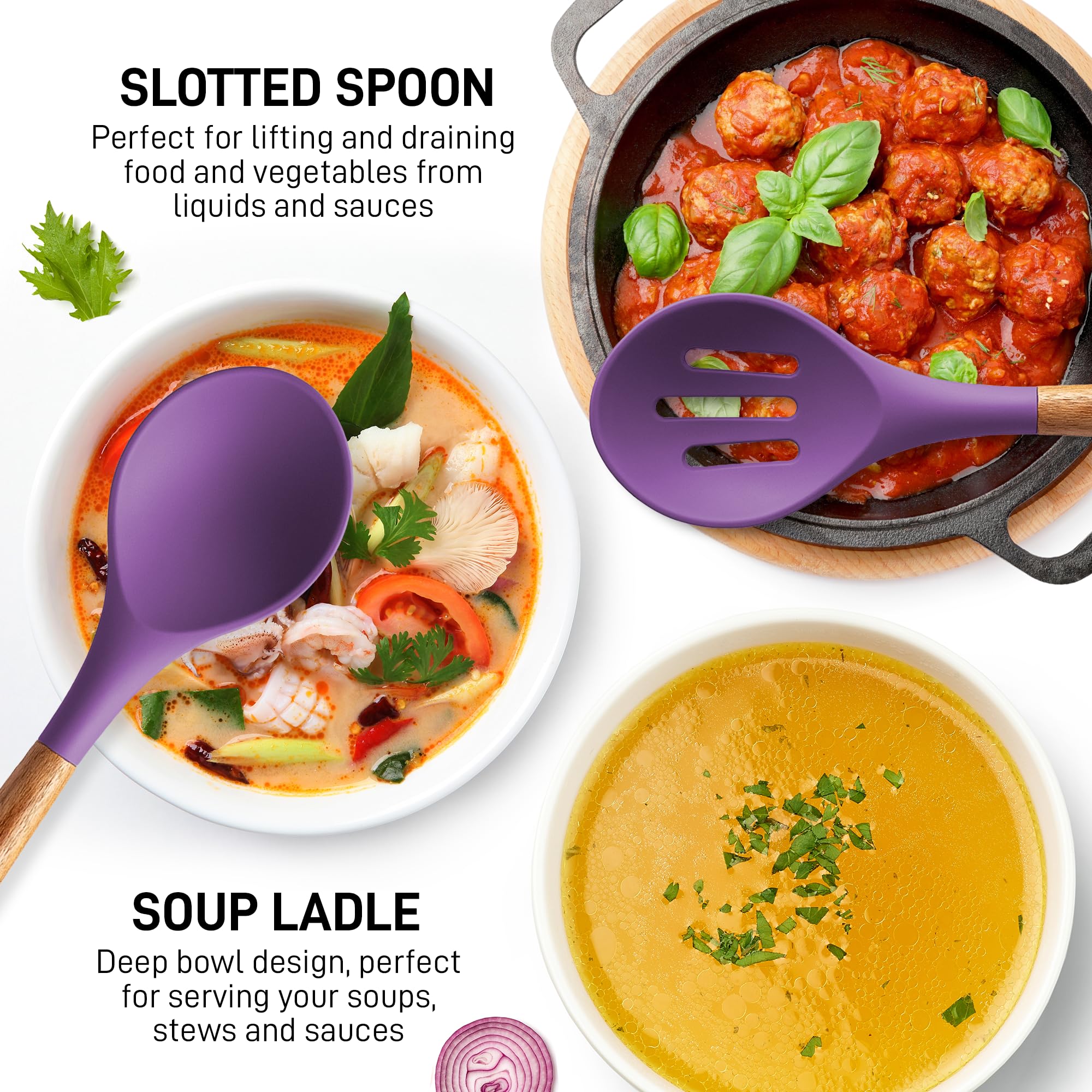Zulay Kitchen Utensils Set Non-Stick Silicone Cooking Utensils Set With Authentic Acacia Wood Handles - 5 Piece Silicone Utensil