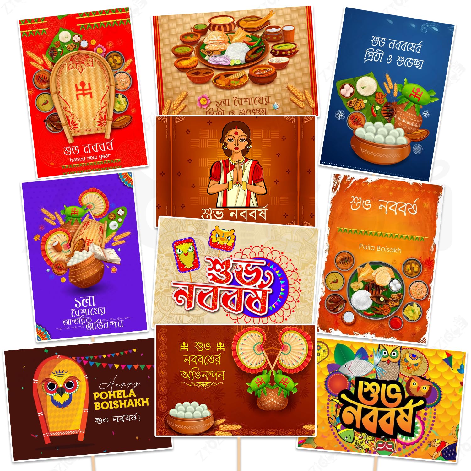 Zyozique Bengali New Year, Pohela Boishakh Festival Theme PhotoBooth Props, Traditional Food and Cultural Design, Shubho Nobobor