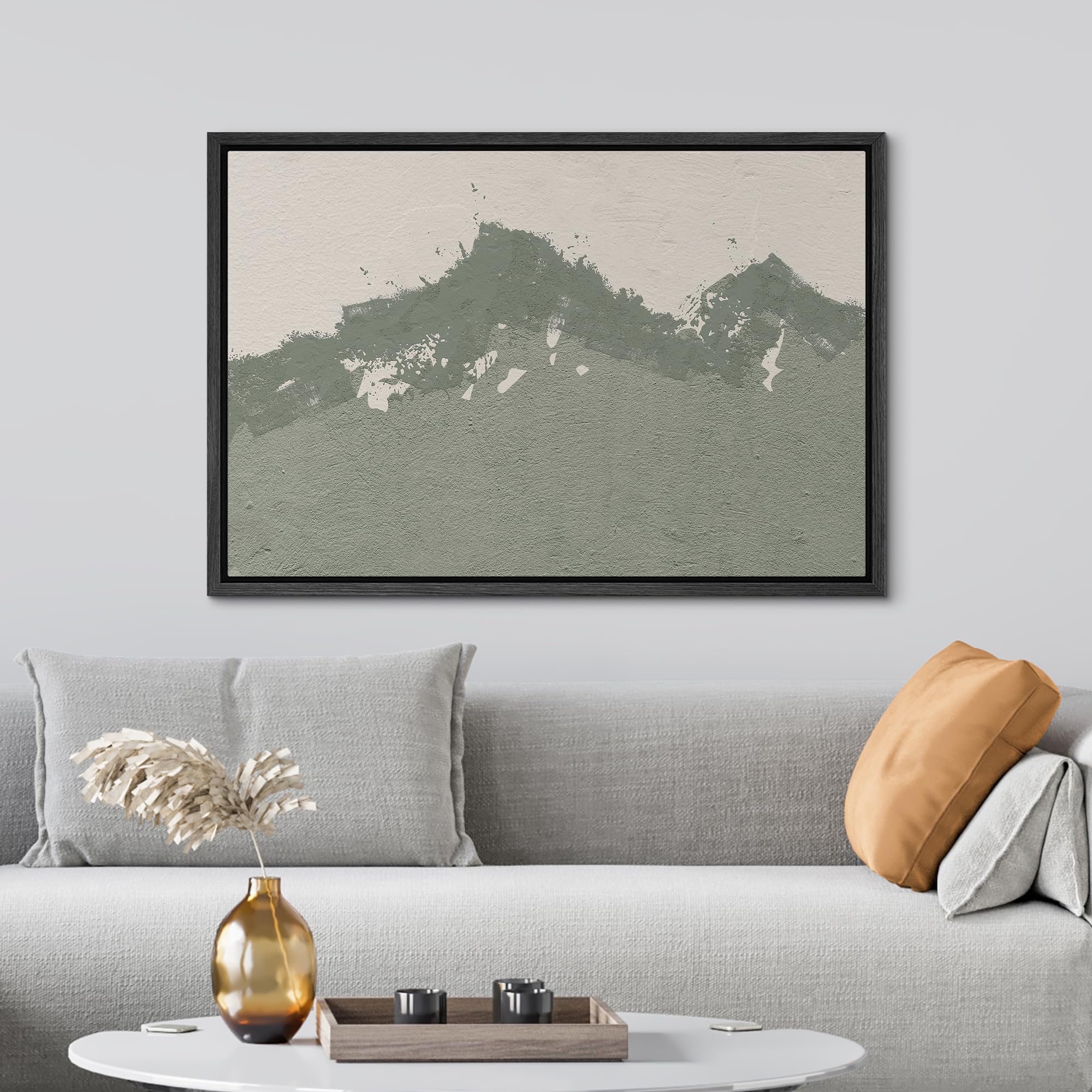 SIGNWIN Framed Canvas Print Wall Art Dark Duotone Gray Mountain Range Abstract Mid Century Minimalist Geometric Shape for Living Room  Bedroom  Office - 24''x36'' BLACK