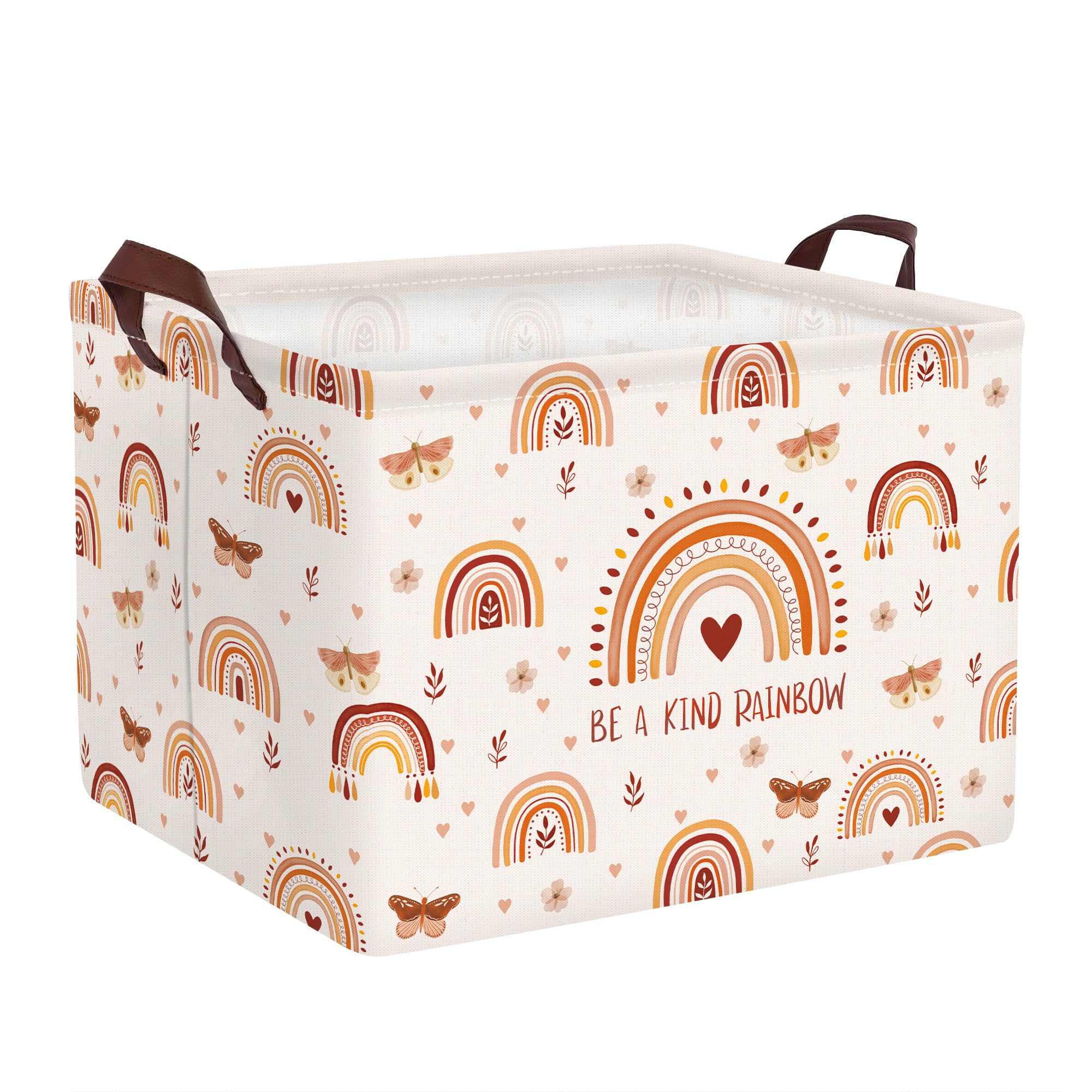 Clastyle Boho Rainbow Toy Basket Rectangle Butterfly Flower Pink Girl Basket Kid Room Decor Clothes Nursery Hamper Baby Gift Boo