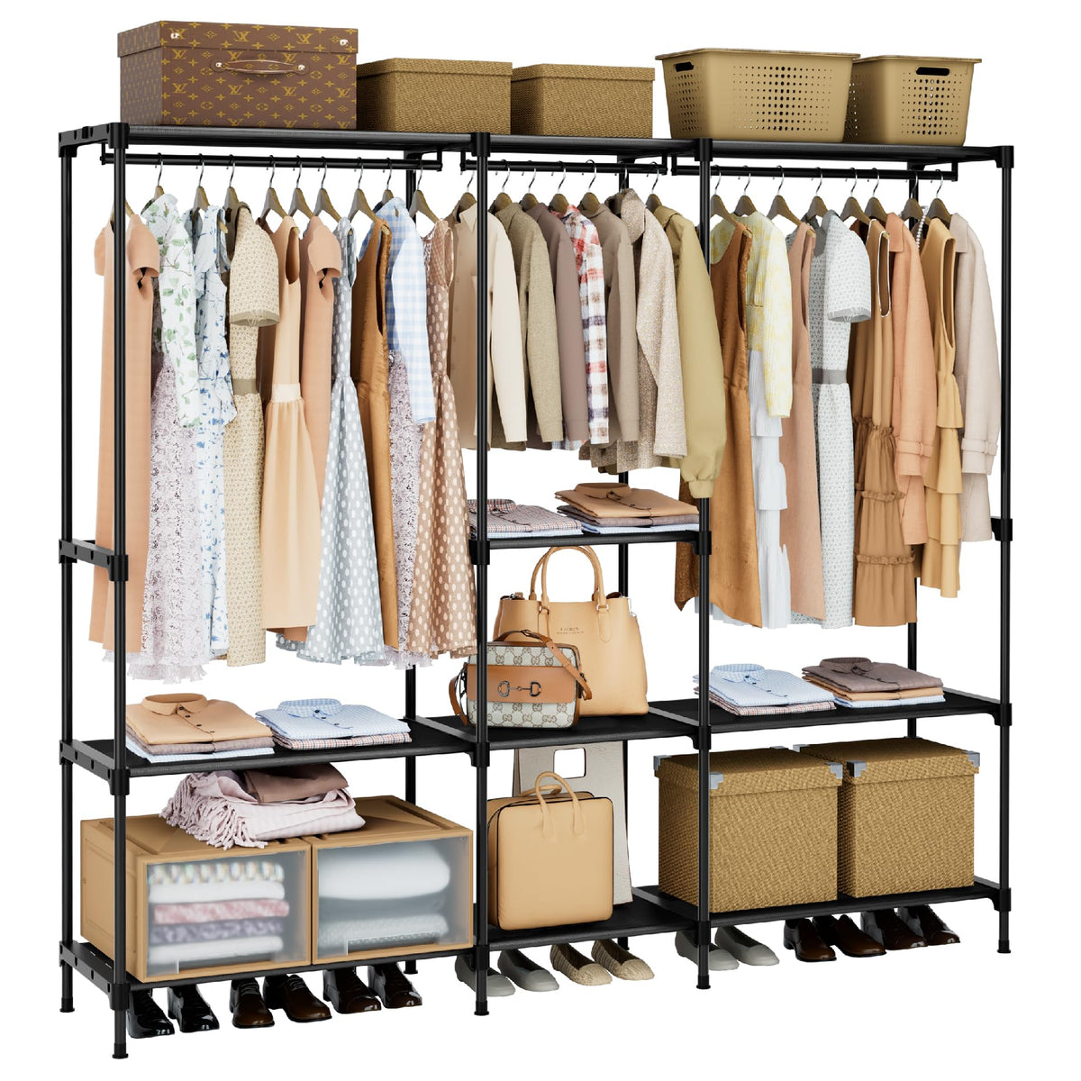 Casamaya Clothes Rack, Portable Closet, 71.7 Inch Large Capacity Wardrobe Closet, Clothes Storage Organizer With Shelves And 3 H
