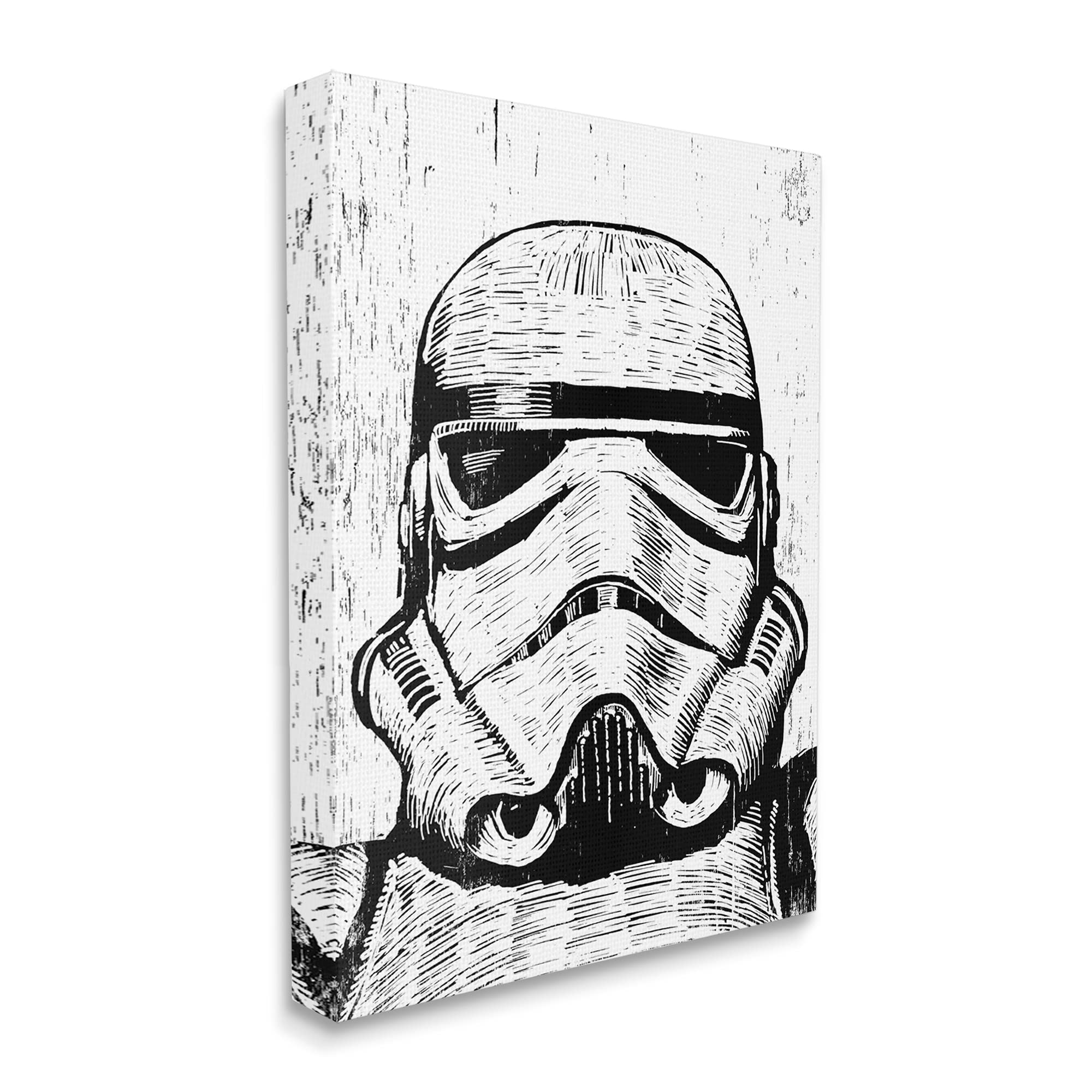 Stupell Industries Black And White Star Wars Stormtrooper Distressed Wood Etching Canvas Wall Art Design By Artist Neil Shigley