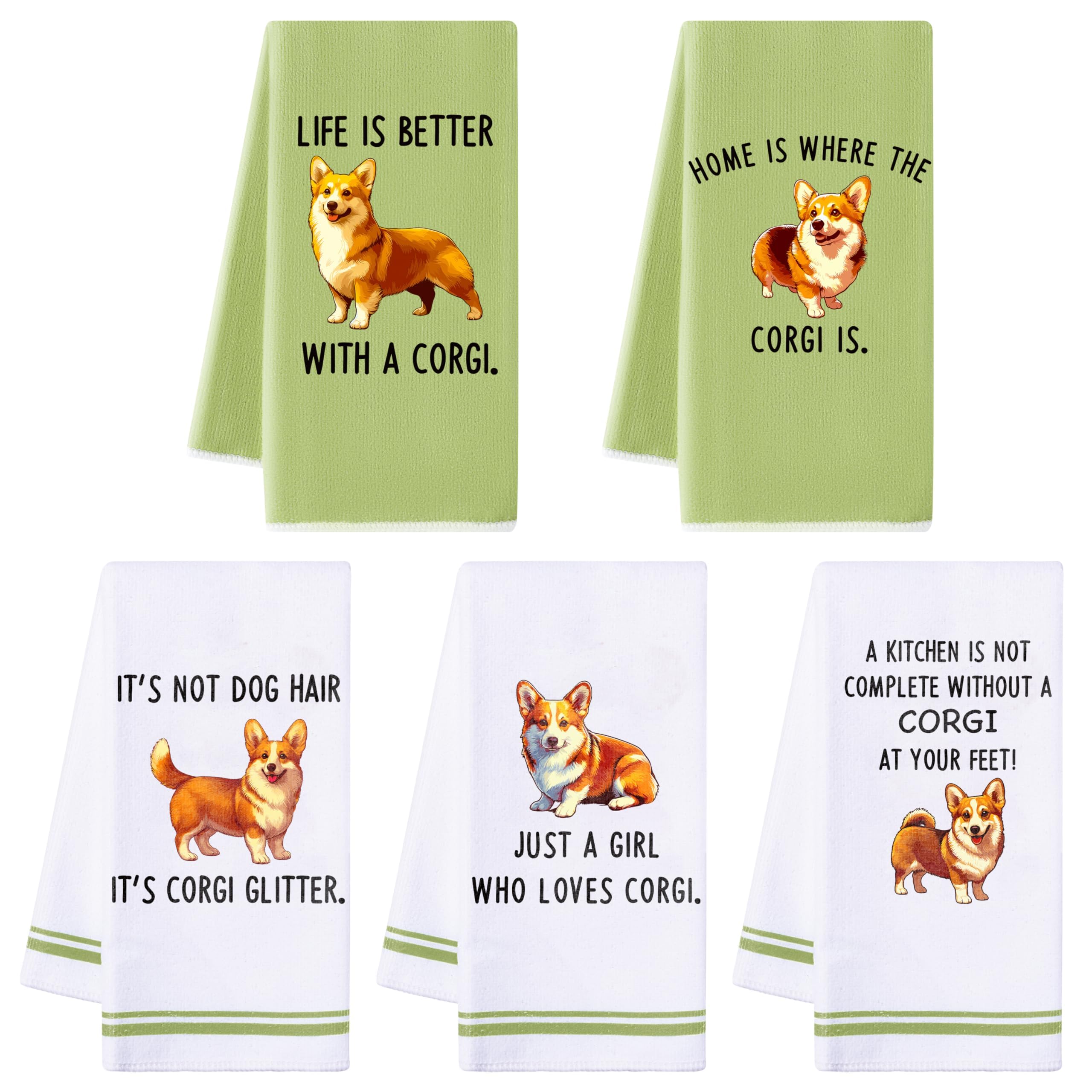 R Horse 5Pcs Kitchen Dish Towels - Funny Corgi Kitchen Dishcloth Cute Dog Themed Absorbent Cleaning Dishcloth Bar Hilarious Hand