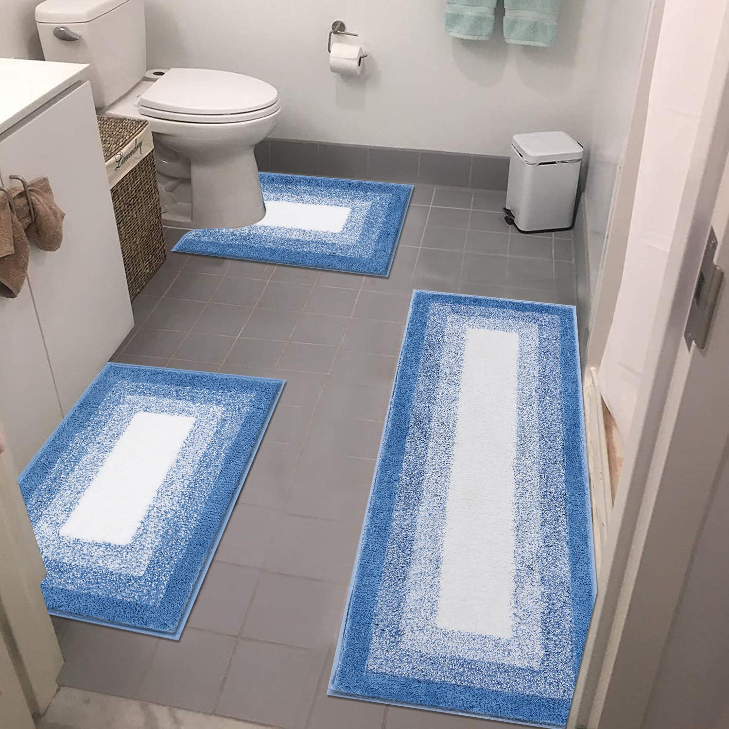 Bsmathom Bathroom Rug Set 3 Piece, Non-Slip Plush Shaggy Bath Mat, Soft And Absorbent Microfiber Bath Rugs For Bathroom, Tub And