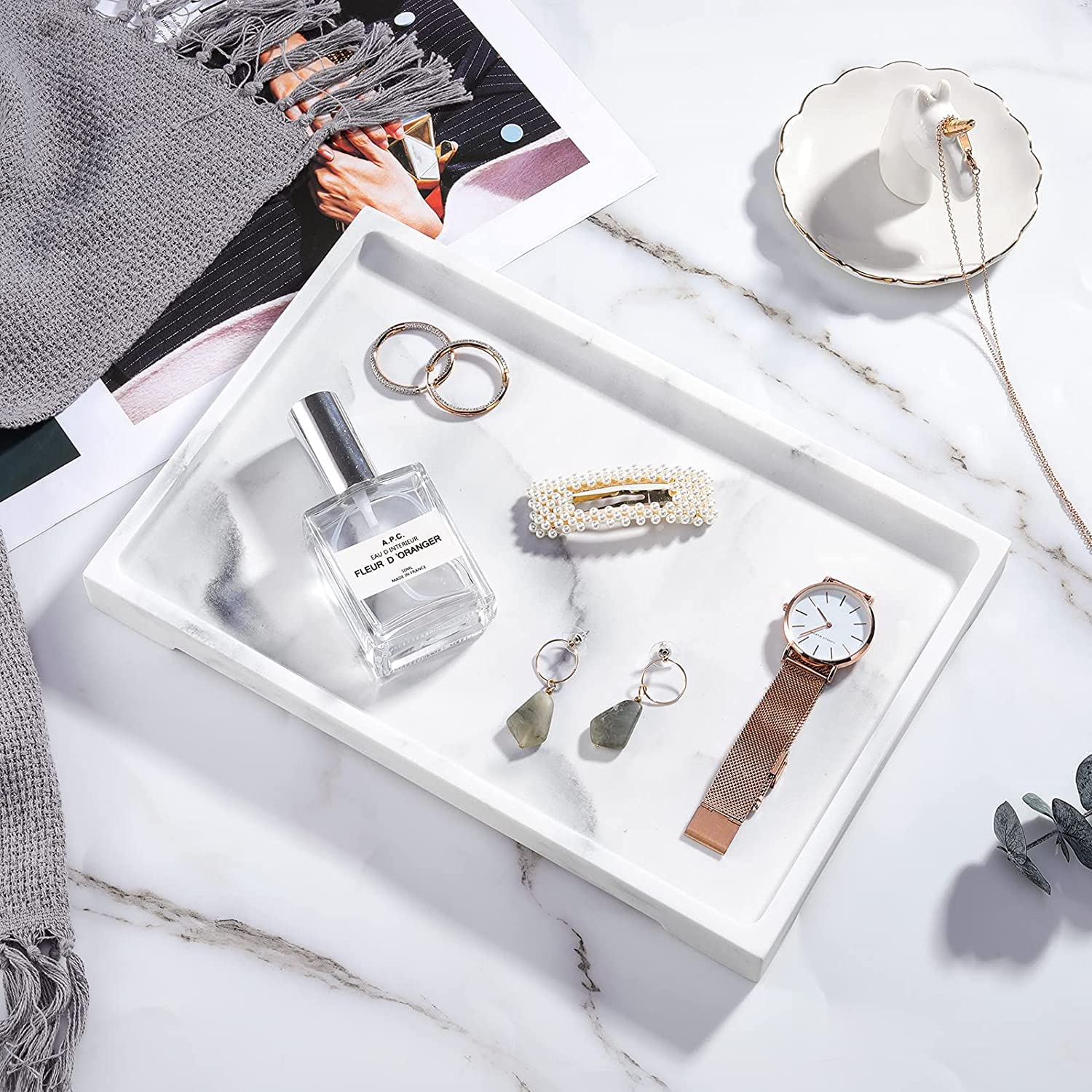 Luxspire Vanity Tray, Bathroom Tray Toilet Tank Storage Tray, Resin Kitchen Sink Serving Trays, Vanity Countertop Organizer For