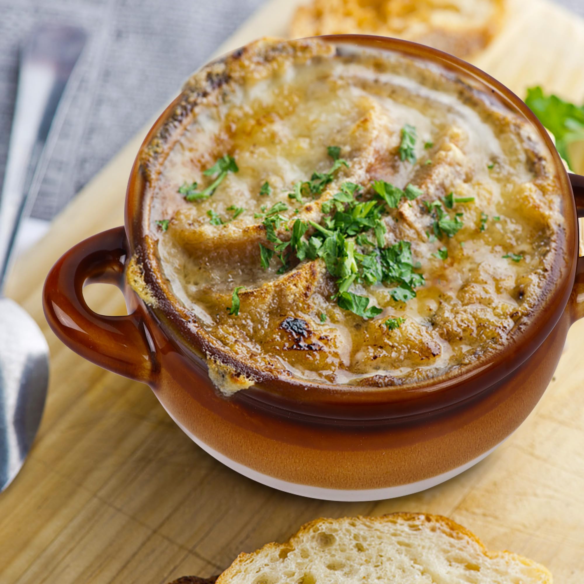 Adroiteet French Onion Soup Crocks, 4 Pack 16 Oz French Onion Soup Bowls Oven Safe, Large Ceramic Soup Bowl With Handles