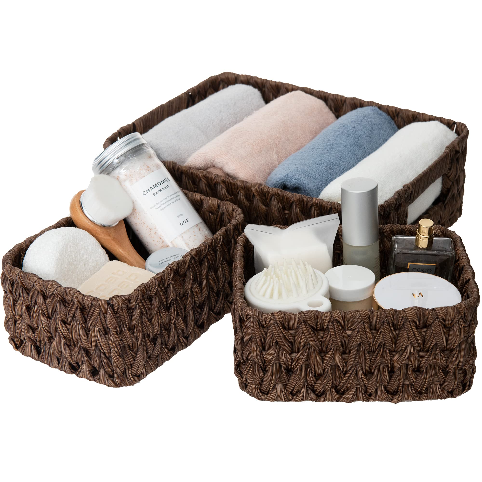 Granny Says Wicker Baskets For Organizing, Nesting Storage Baskets For Shelves, 1 Large And 2 Small Wicker Baskets Waterproof, B