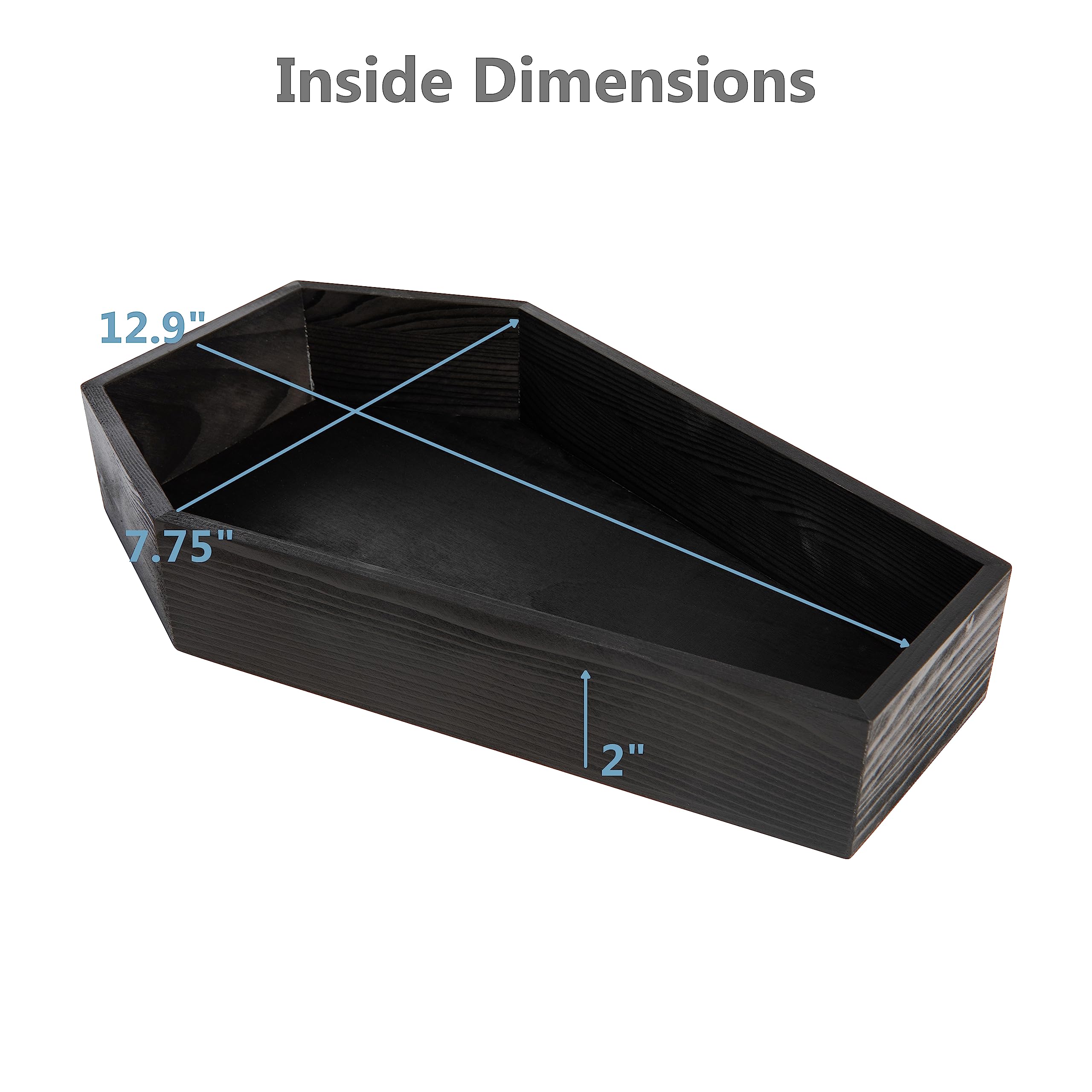 Black Painted Wood Coffin Tray - 13.5 Inch Coffin Shaped Serving Tray Box, Great For Candy, Keys, Candles - Perfect Halloween D