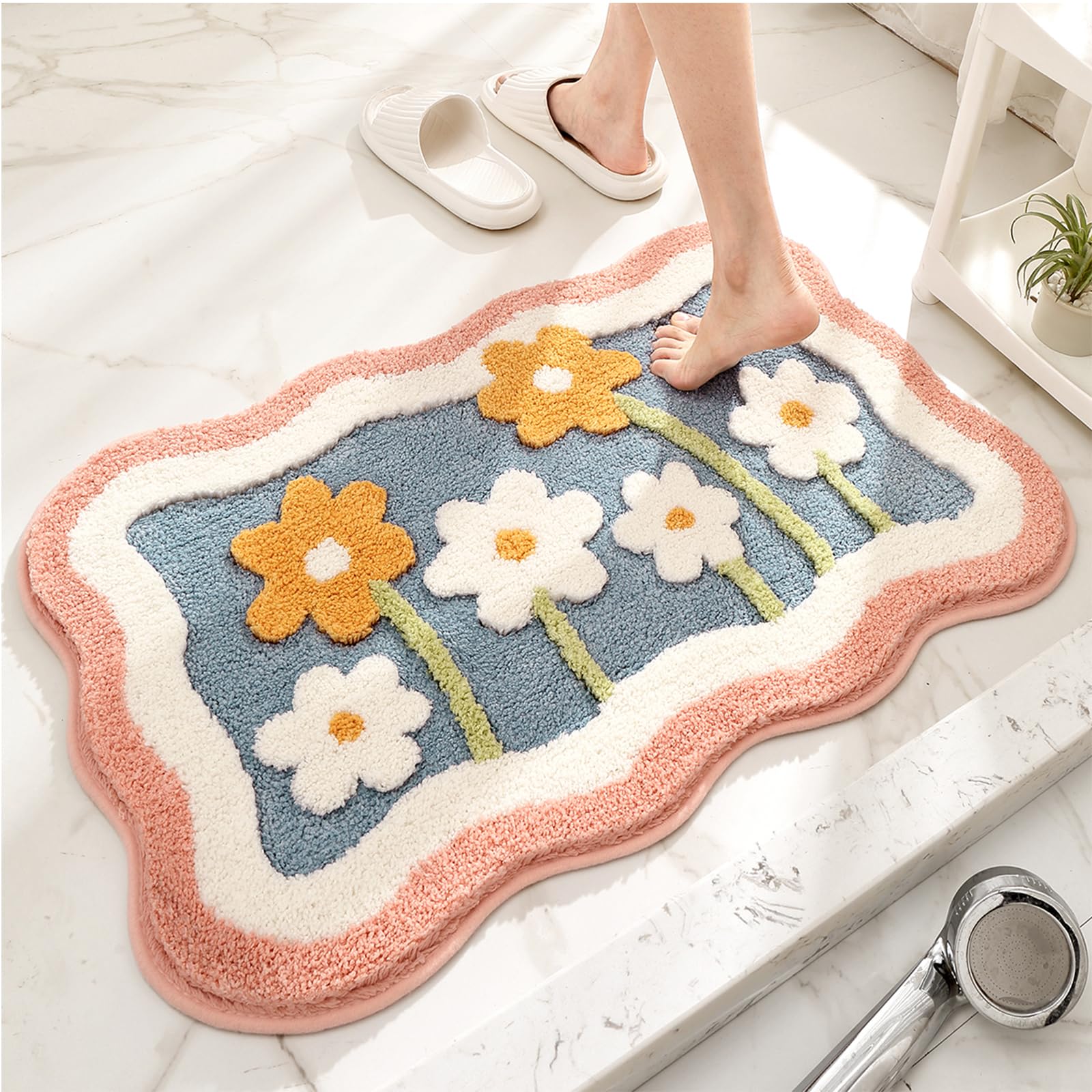 Ptaexcel Cute Bath Mat, 32'' X 20'' Extra Soft Pink Bathroom Rugs, High Absorbent Flower Area Rug, Non Slip Machine Washable Bat