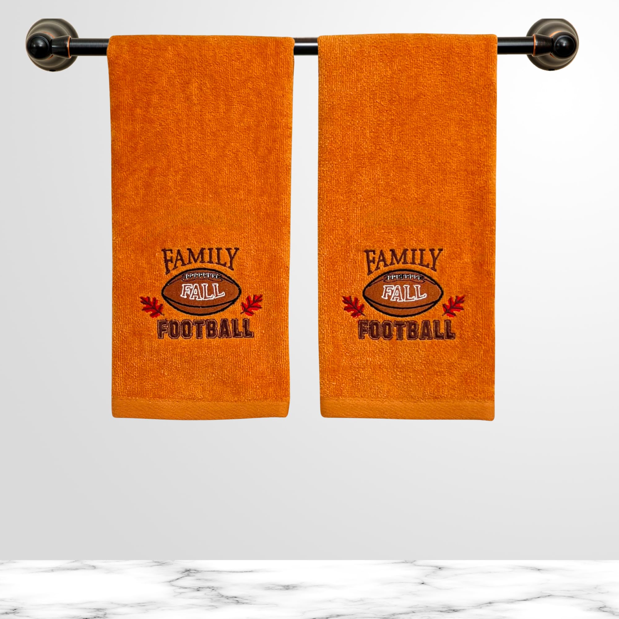 Family Fall Football Hand Bath Towels, 16 X 25 Inches, Set Of 2, Rust Color For Bathrooms Or Kitchens