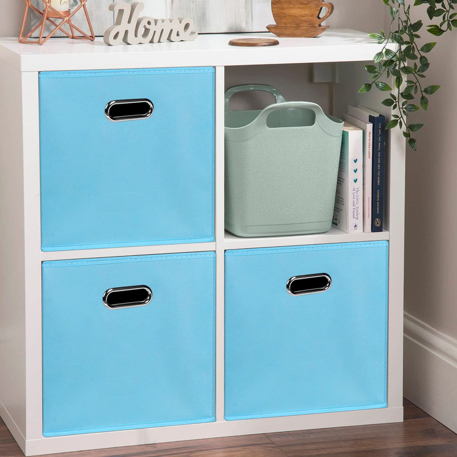 Heayeeg Black Foldable Storage Cubes Bins, Fabric Storage Box Cubes Organizer Baskets With Dual Handles For Home Organizer(Blue)