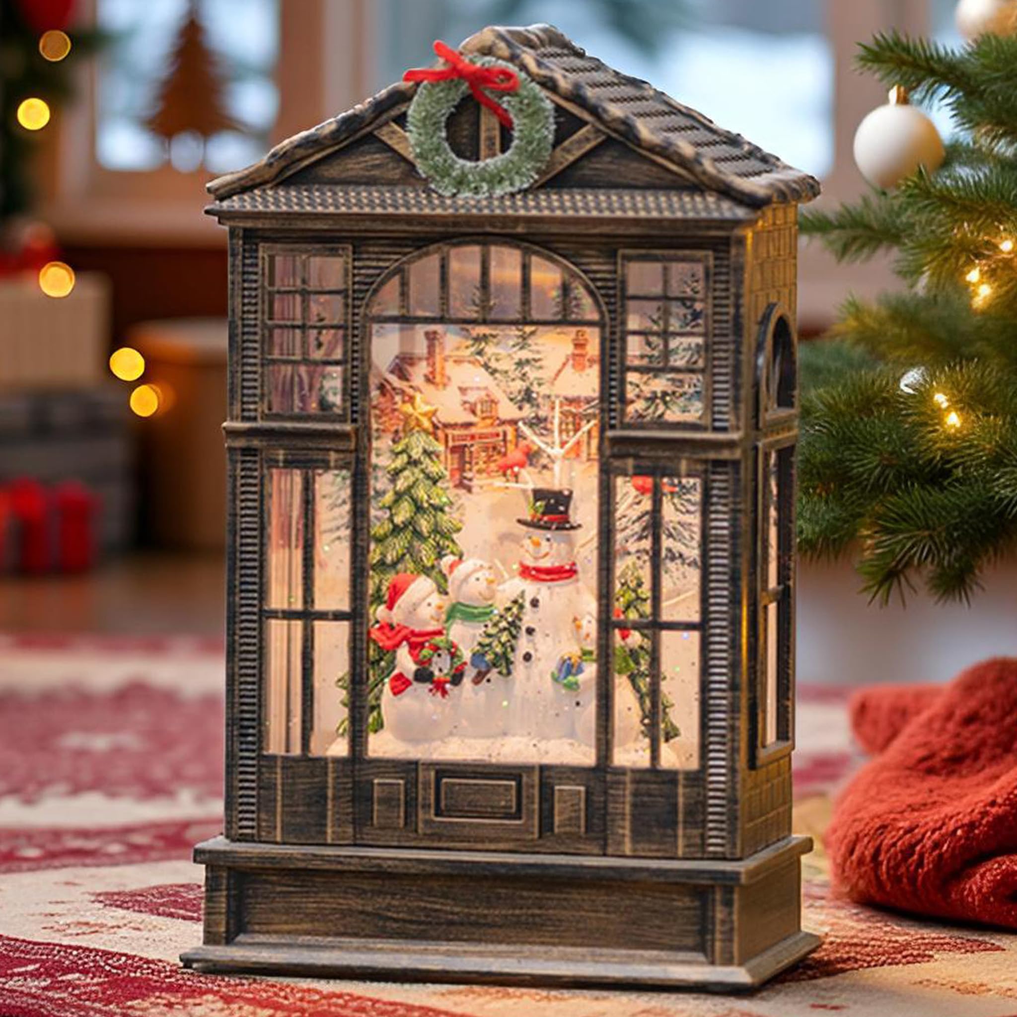 Christmas Snow Globe Lantern, Snowman Choir Musical Glowing Snow Globes, Indoor Home Christmas Decor, Battery or USB Powered, wi