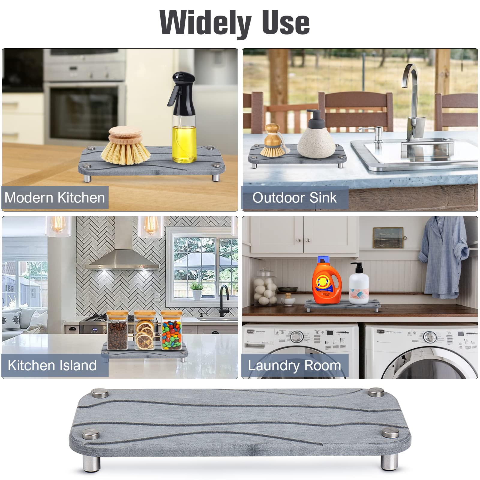 2Pcs Kitchen Sink Caddy, Water Absorbing Stone Trays - Quick Dry Diatomite Sink Caddies For Kitchen & Bathroom, Sponge And Soap